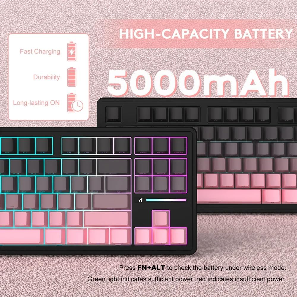 Attack Shark M87 TKL Wireless Mechanical Gaming Keyboard, BT 5.0/2.4G/USB-C Wired Hot Swap RGB Keyboard 80% US Layout, Linear White Switches Gradient Side Print PBT Keycaps for PC Mac - Blackberry image number 1
