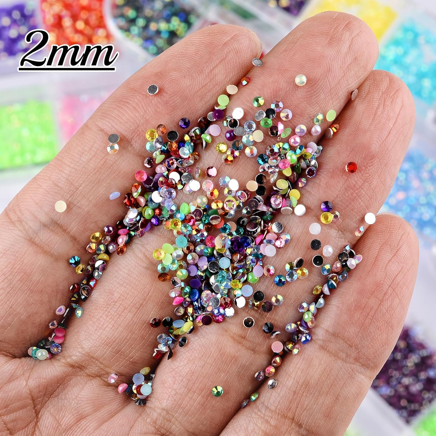 Kikonoke 5 Boxes Nail Art Rhinestones Half Pearls Kit 3D Flatback Jelly Crystal Gems Diamantes Design for Crafts Face Clothes Clothes Glass Decorations DIY (60 Colors 2Mm) image number 2