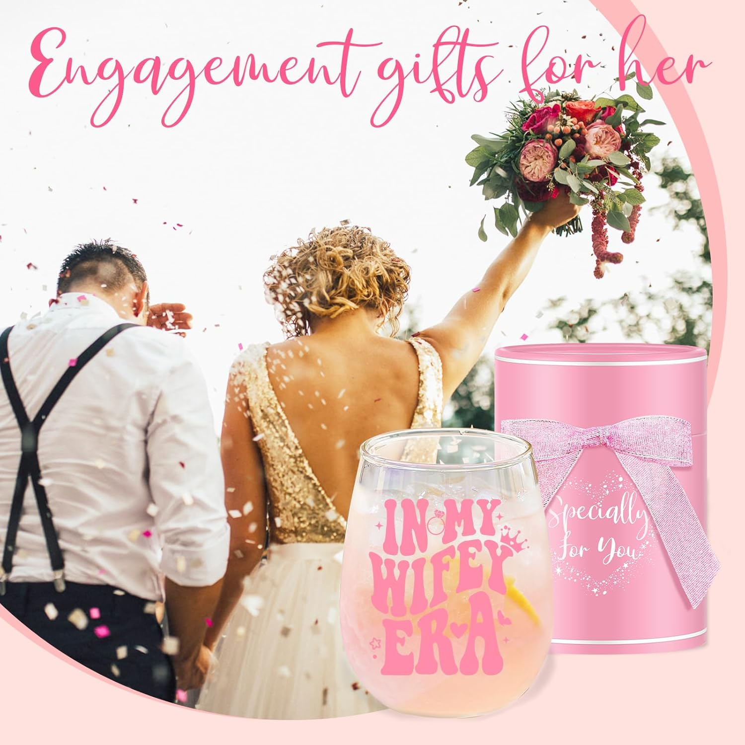 Bride to Be Gifts Cool Bridal Shower Wedding Engagement Gifts for Women Classy Bachelorette Gifts for Brides Best Friend Sister Colleagues Iridescent Wine Glasses 16Oz Wifey Cup Honeymoon Gifts image number 4