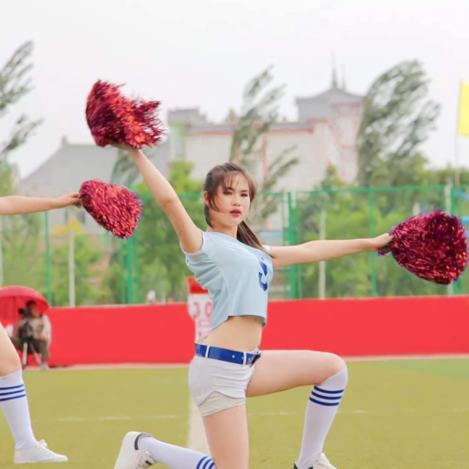 Lxcshljx 12 Pcs Cheerleading Pom Poms, Plastic Metallic Foil Cheer Pom Poms with Plastic Handles, Spirited Hand Flowers Cheerleading Equipment, Cheerleader Pompoms for Dance Matches Stage Performance image number 1