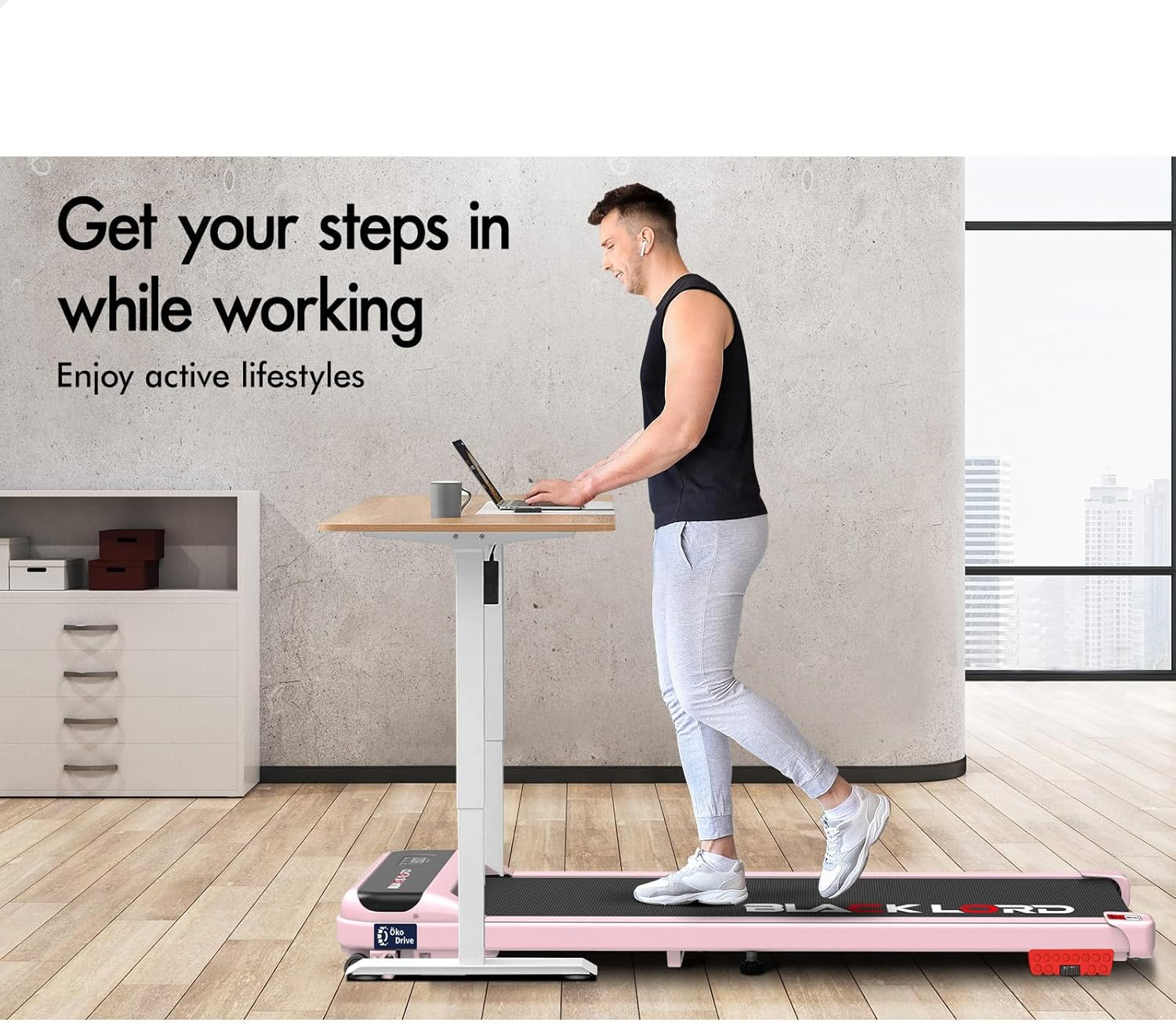BLACK LORD Walking Pad Treadmill MS2 with Incline, Home Office Gym 3.4HP Fitness Equipment, Portable under Desk, Bluetooth APP Control & Remote Trainer for Jogging Running, Pink