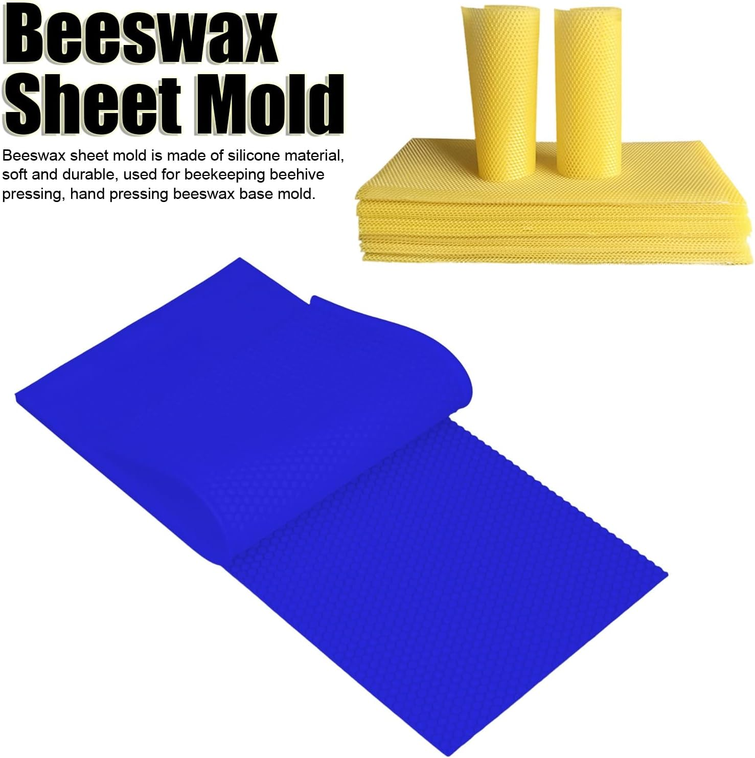 Beeswax Press Mould, 2PCS Beehive Foundation Sheets, Beeswax Sheet Mold 5.4Mm Reusable Silicone Beeswax Mold Foundation for Bee Keeping 37.5 X 21CM (Dark Blue)