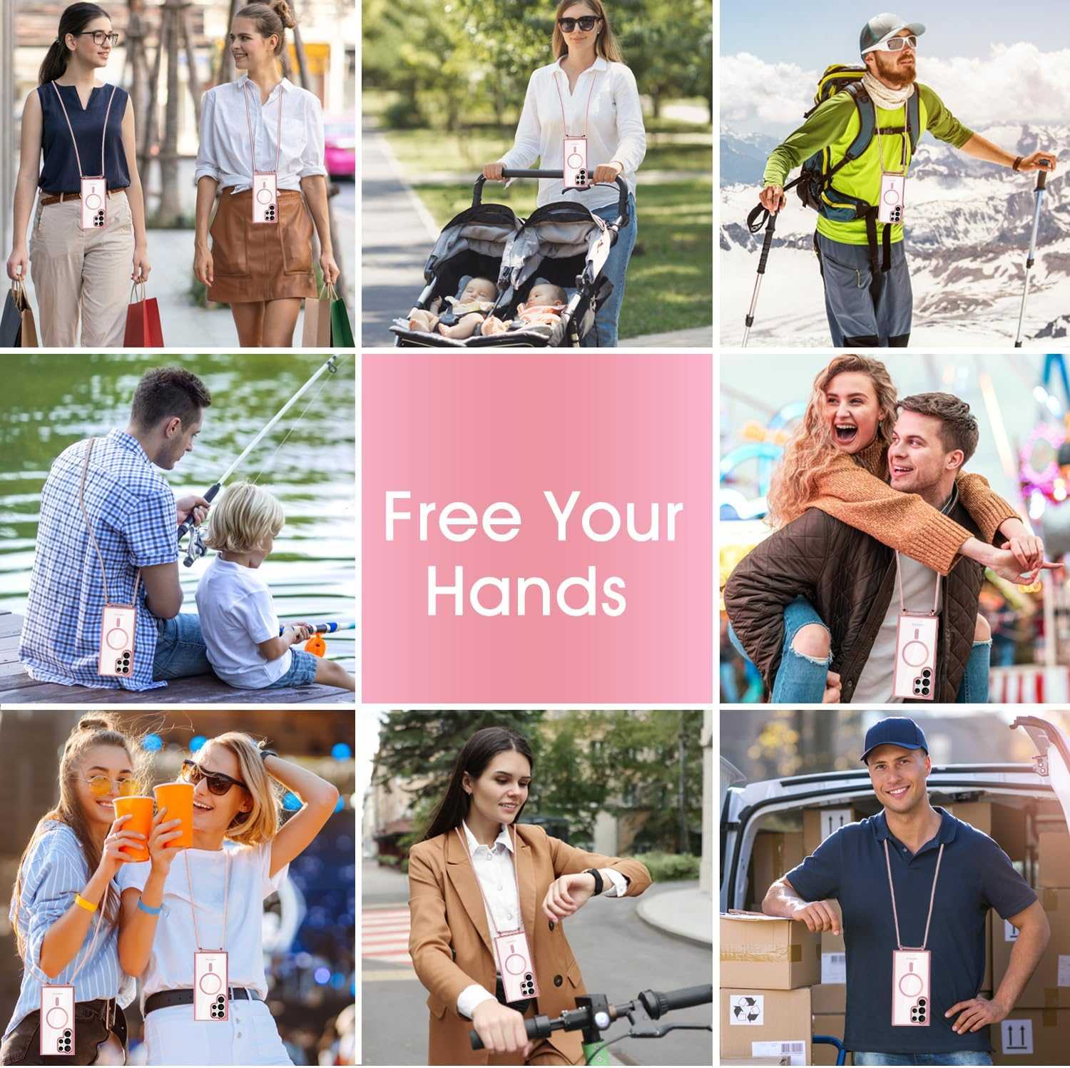 Noyabox Mobile Phone Chain for Samsung Galaxy S25 Ultra Case with Strap, Magnetic Mobile Phone Case for Samsung Galaxy S25 Ultra Necklace Cord Protective Case with Cord for Hanging Case, Pink image number 7