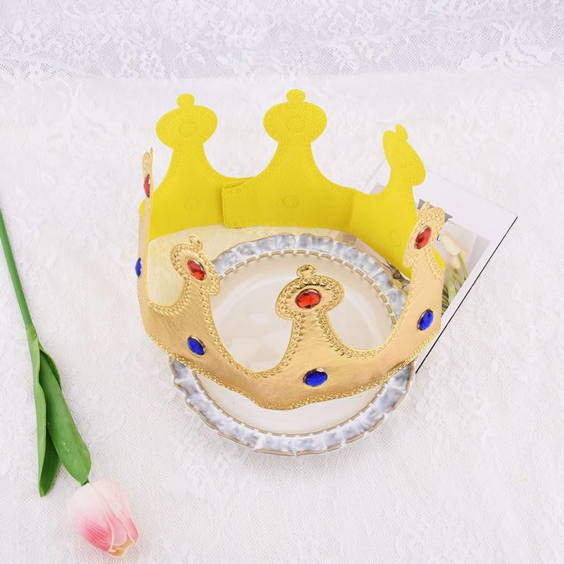 Queen King Crowns Hair Cap Birthday Princess Prince Headband for Girls Boys Halloween Costume Hair Accessories Bday Party Hairband Photo Props for Kids, Gold image number 2