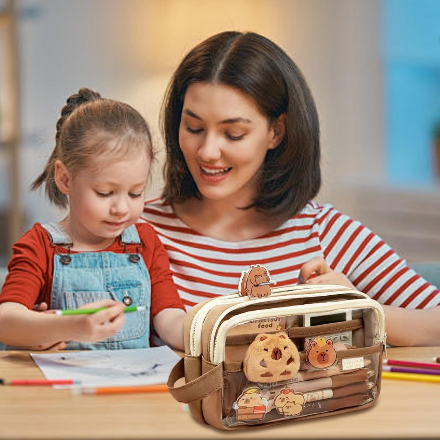 Capybara Pencil Case Cute Clear Pencil Case,1Pc Large Capacity Capybara Pencil Pouch image number 1