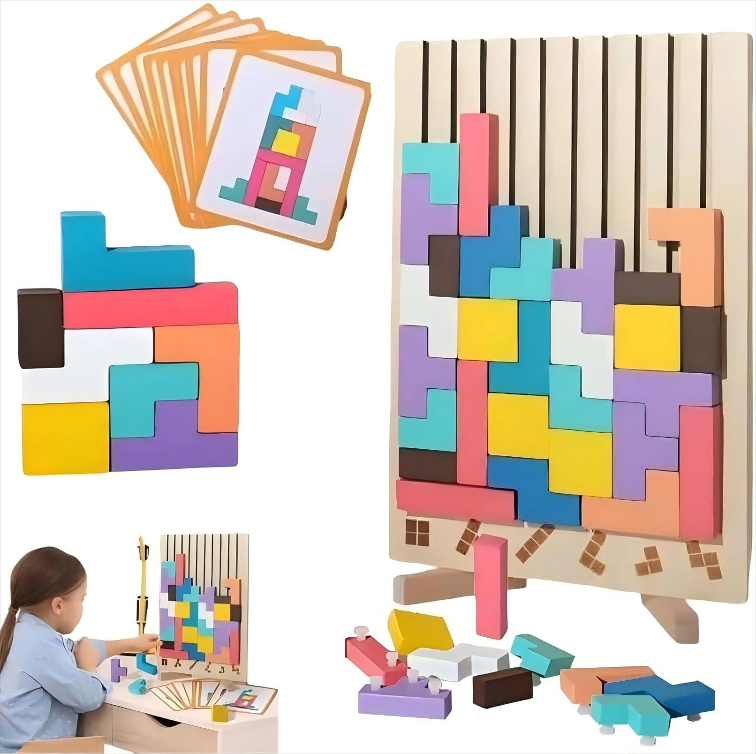 Colorful 3D Wooden Stacking Puzzle Toys, Wooden Russian Building Block Puzzles, Tangram Jigsaw Puzzle Intelligence Adult Home Decor, Stress Relief Puzzle Games, Family Activities image number 5