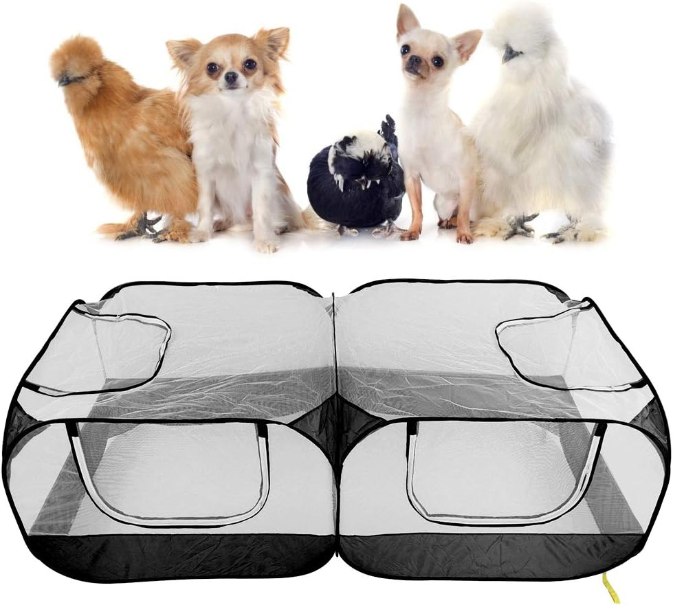 Portable Coop, Small Animals Playpen, Foldable Chicken Coop with Breathable Transparent Mesh Walls, Portable Pet Cage Tent for Puppy Rabbits Outdoor Yard (Black) image number 4