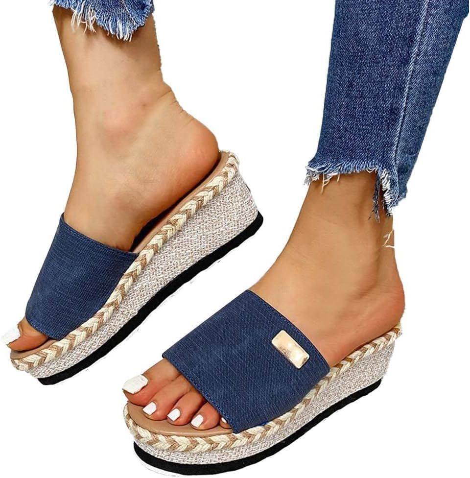 Women Platform Sandals, Wedge Sandal, Summer Large Size Open Toe Fashion Retro Non-Slip Comfy Ladies Platform Shoes Women Sandals,Black,39