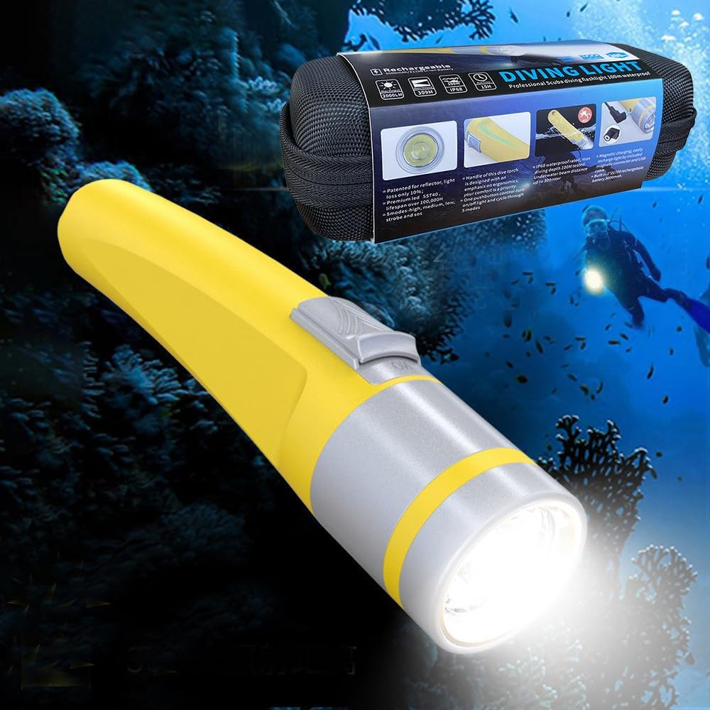 Dive Light Scuba Diving Flashlight, Professional Underwater Flashlight IPX8 Waterproof, Built-In Rechargeable 5000Mah Batteries, 2000 Lumen Diving Torch Best for Snorkeling, Caving and Spearfishing image number 6
