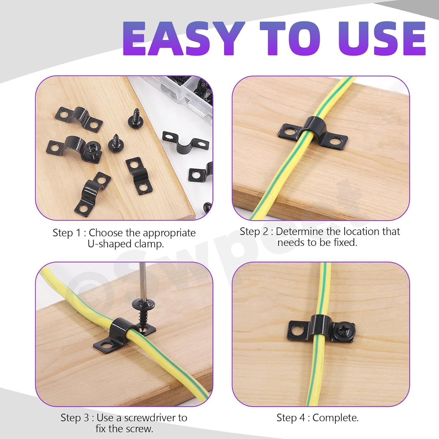 Swpeet 25Pcs 10Mm Two Hole U Bracket Clamp with 50Pcs Self-Tapping Screws Kit, U-Clamps, Metal Pipe Clamps, Pipe Strap Clamps, Conduit Tension Clips for Fixing Pipe or Cable image number 1