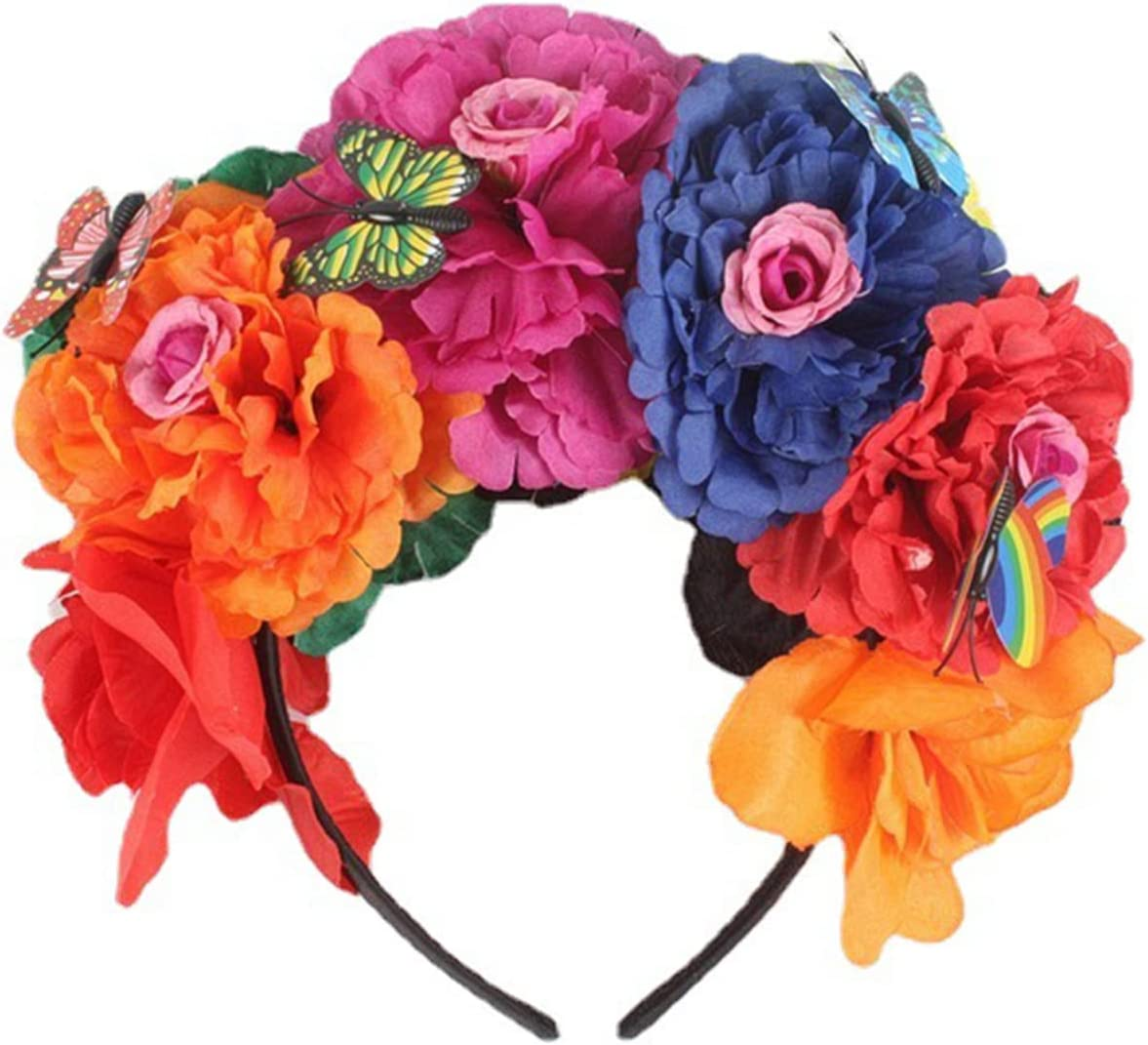 Aoozleny Mexican Flower Crowns Headband, Headpiece for Halloween Festival Party (Red-Black)