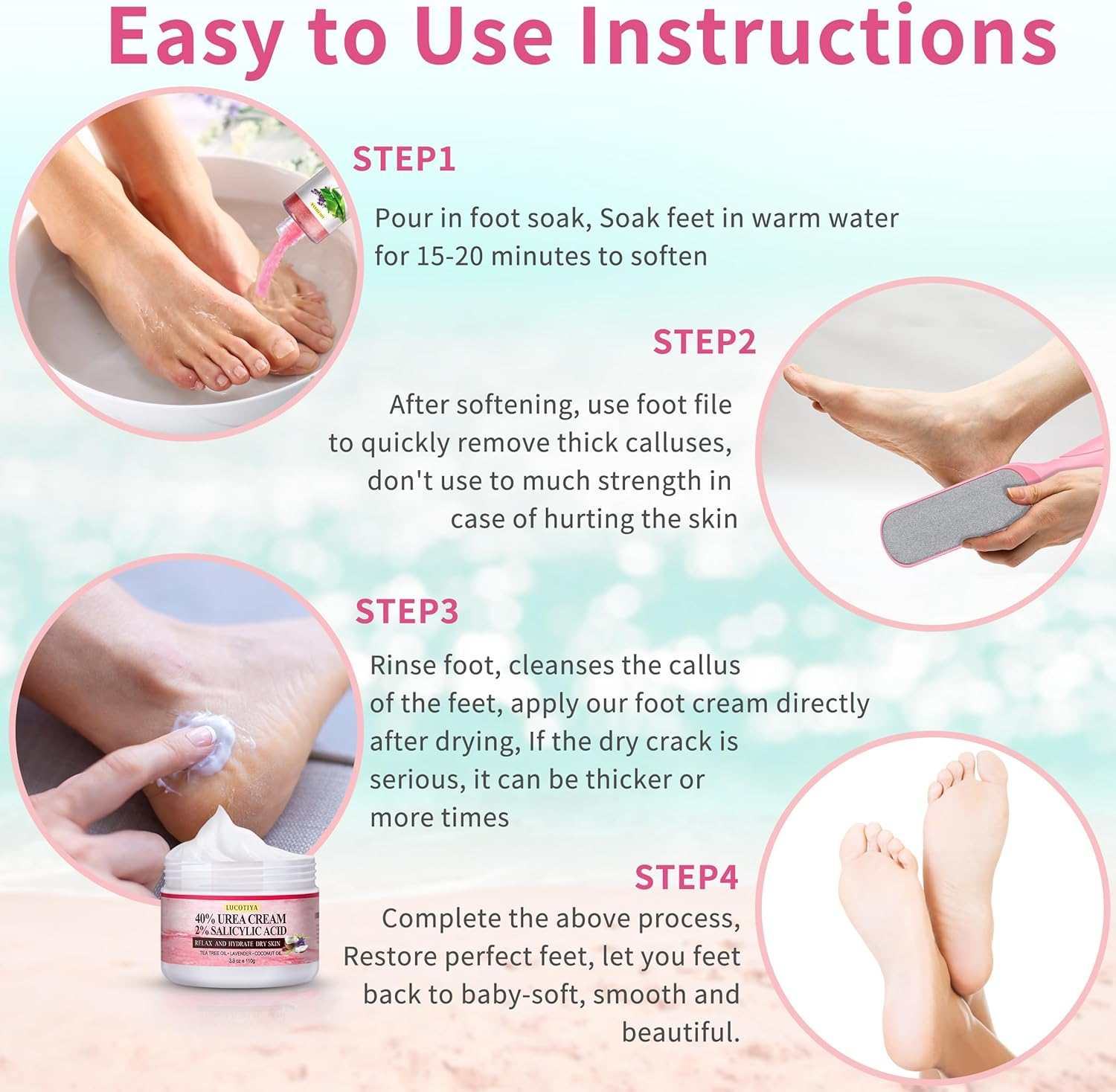 LUCOTIYA Pedicure Kit Foot Spa Soak Set Callus/Cuticle Remover File, Dead Skin Urea Cream for Feet Aloe Lavender Pedicure Supplies for Dry Cracked Feet for Women Men ﻿ image number 5