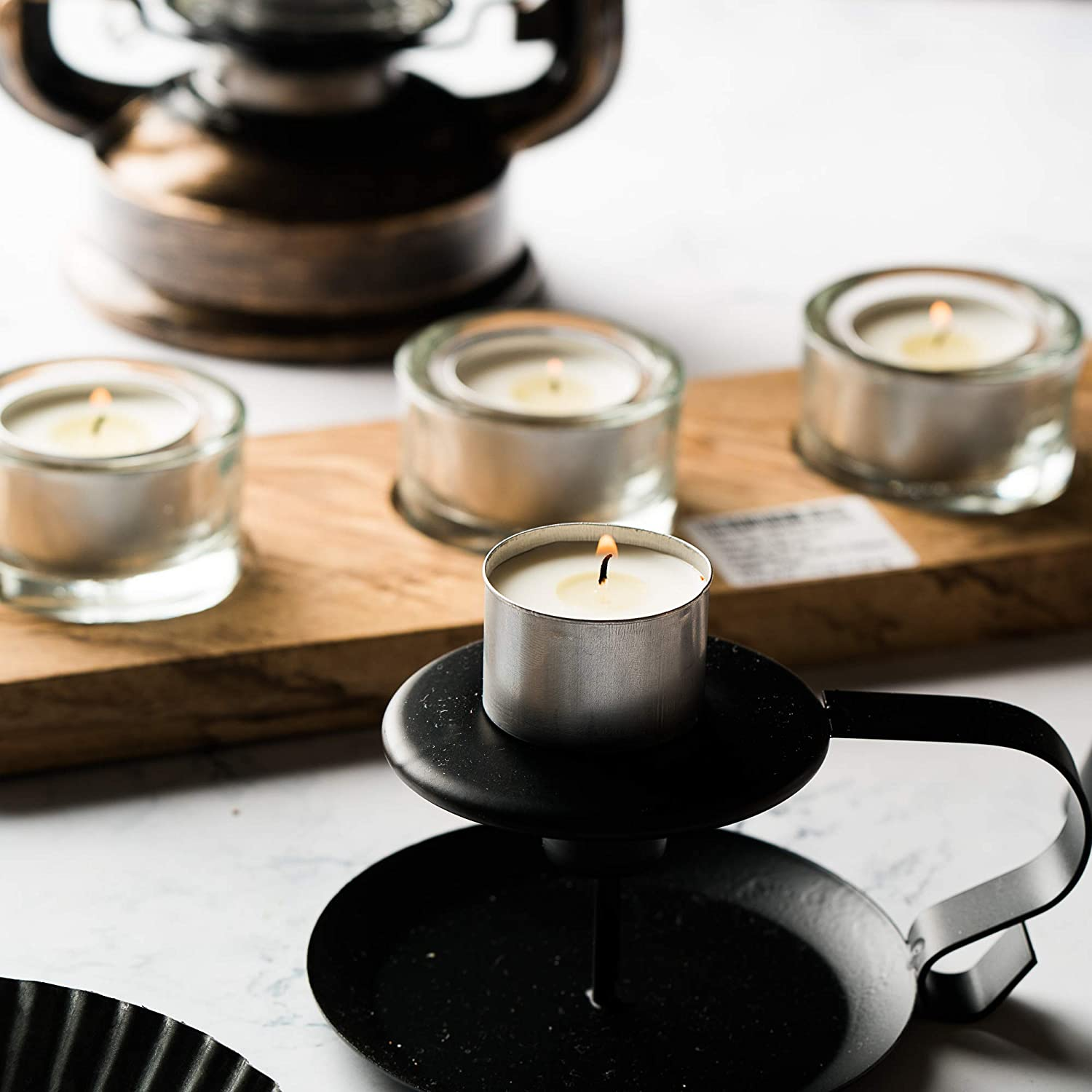 Homelights Unscented White Tealight Candles -100 Pack, 6 to 7 Hour Burn Time Smokeless Tea Light Candles, Mini Votive Paraffin Candles with Cotton Wicks for Shabbat, Weddings, Christmas, Home Decor image number 5