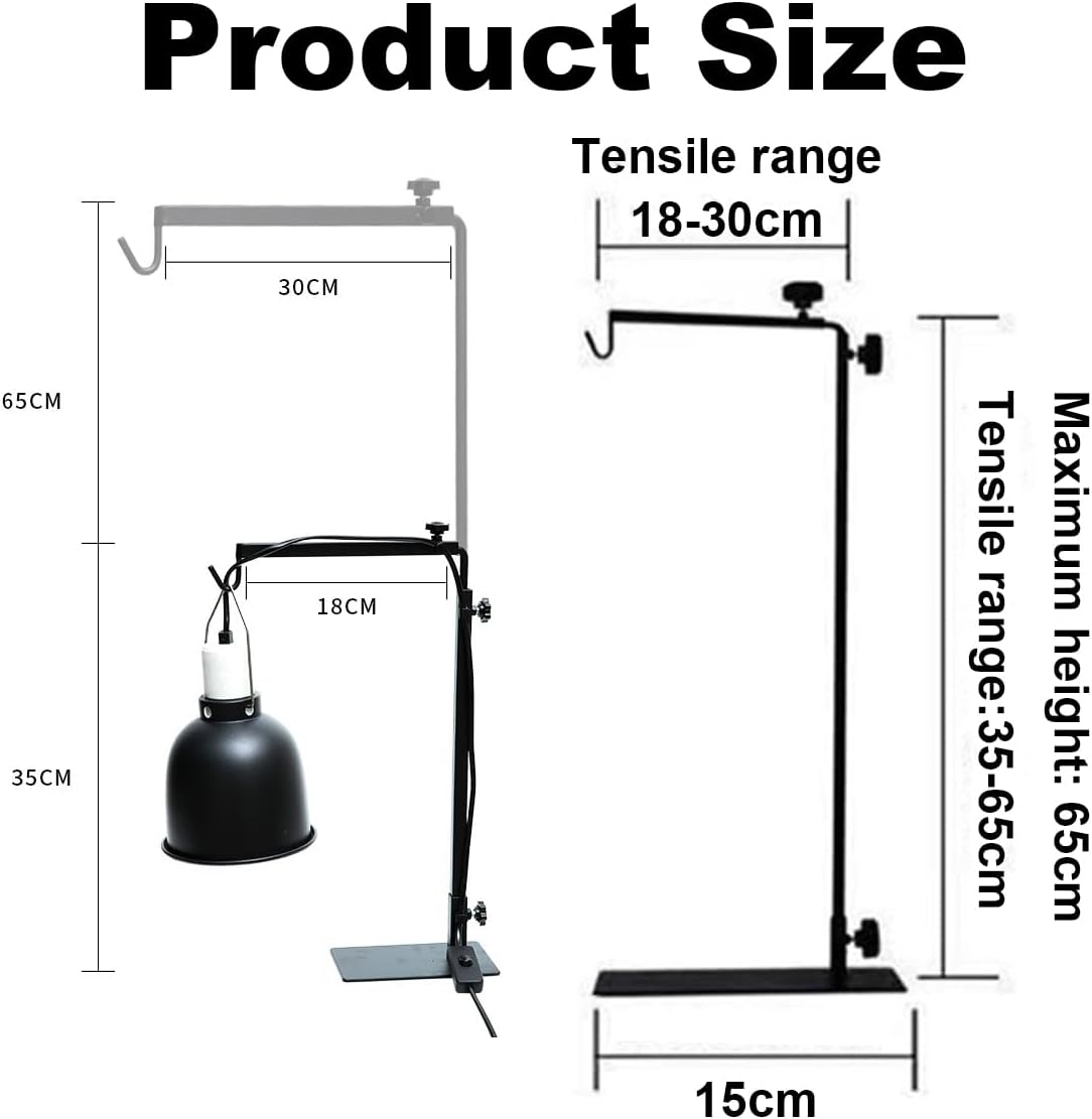 Reptile Lamp Stand,Adjustable 14-25.6" with Metal Floor Light Holder and Support Bracket for Basking Lamps,Reptile Terrarium Heating Lights& Dome Lampshade,Floor Light Holder,Domes Heat Lamp Bracket image number 6