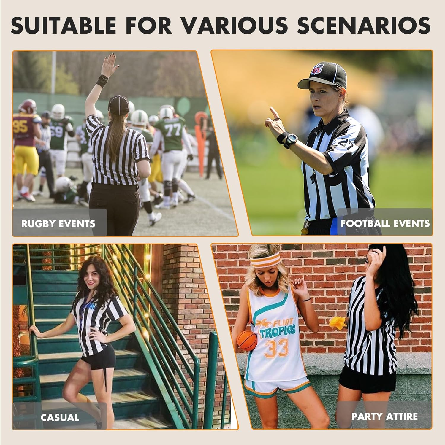 Women'S Referee Shirt Official Black and White Stripe Ref Umpire Jersey for Basketball Football Halloween Costume image number 3