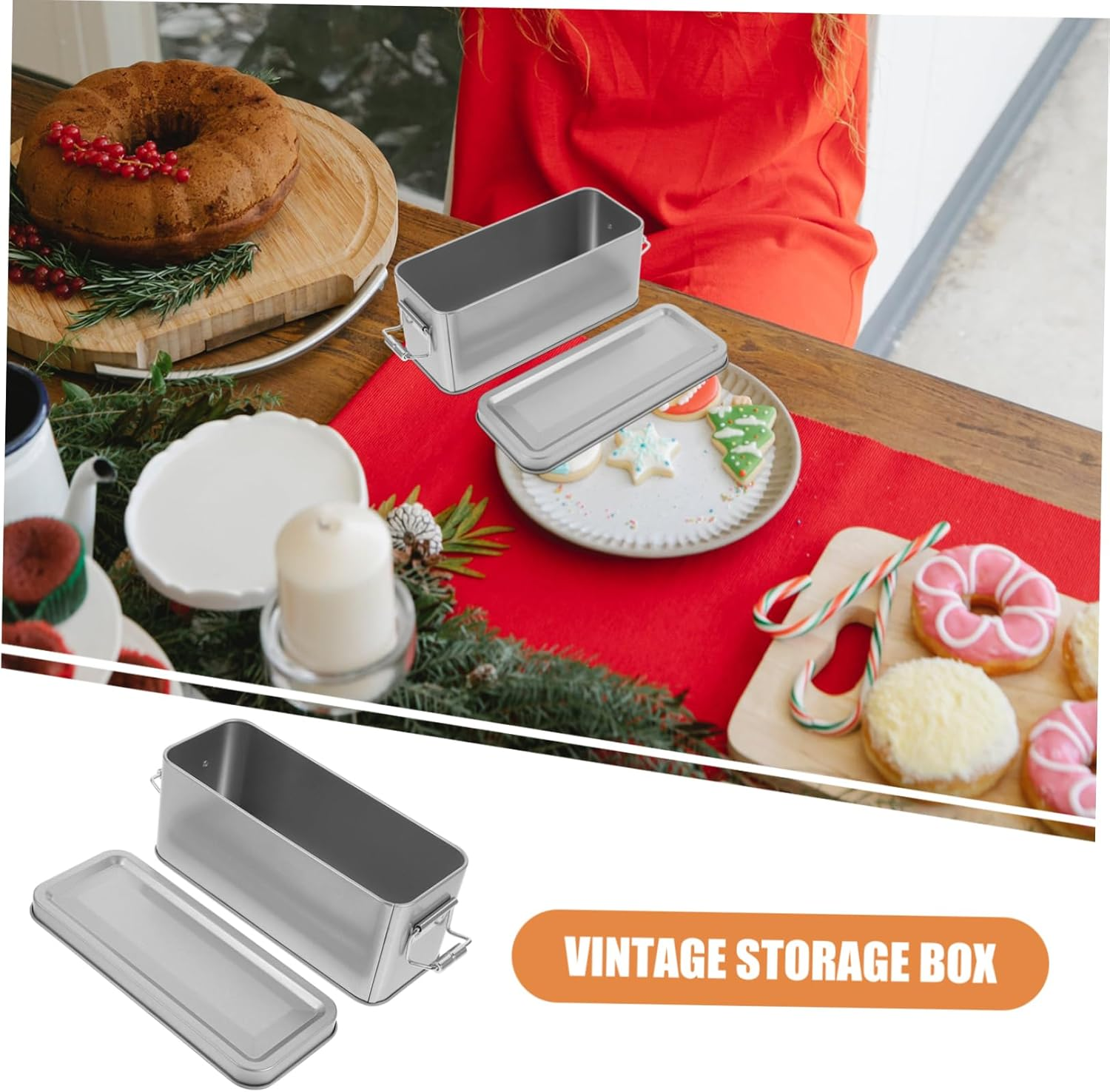 Mikinona Tinplate Candy Box with Lid Metal Tins for Cookies Decorative Storage Boxes Home Decor image number 2