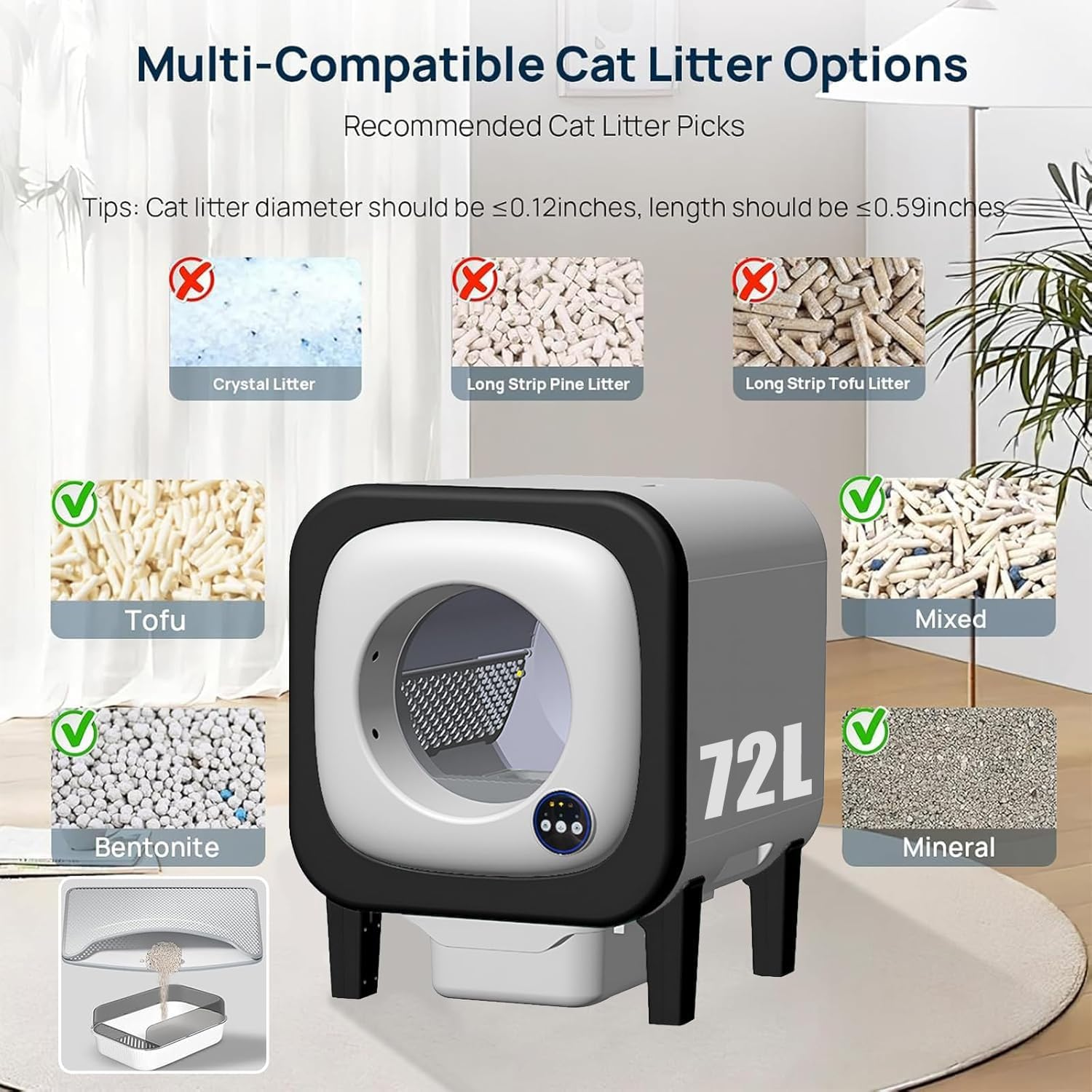 LIODUX 72L Automatic Self Cleaning Cat Litter Box, Intelligent Exhaust System, Large Cat Litter Box with Mat, Cleaning-Open-Top Auto Cats Box with App-Controlled, Smart Clean Box for Multiple Cats image number 1