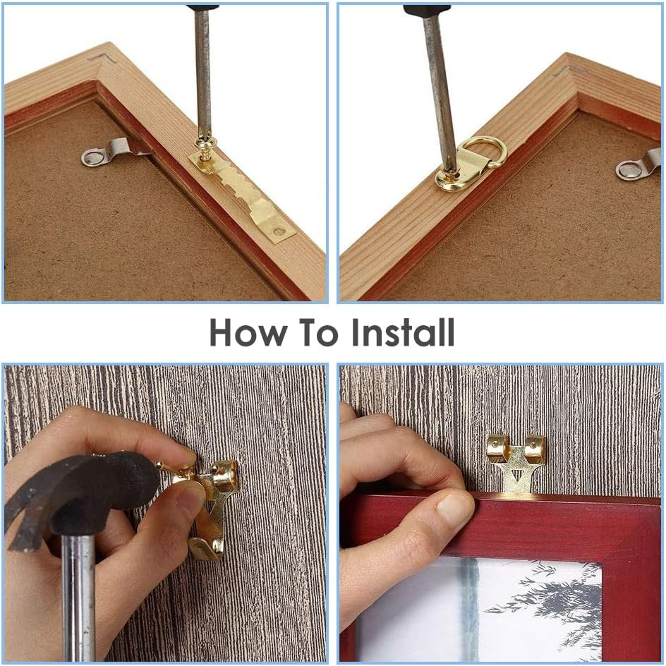 WOTOW Picture Hooks, 220 Pieces Multifunctional Picture Hanging Kits, Various Heavy Duty Picture Frame Hooks with Nails, Screw D-Rings and Zigzag Hooks for Picture Frame Fixing