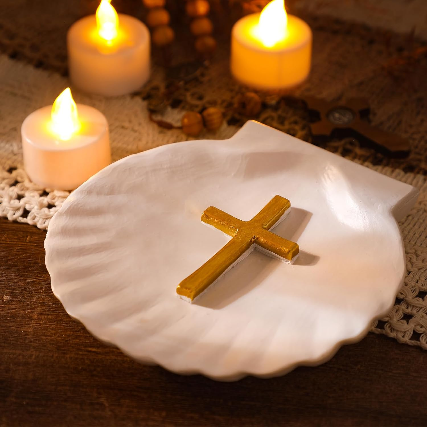 Bucherry Baptismal Shell with Engraved Cross Baptismal Gifts for Baptism Religious Ceremony Accessory, 5.12 Inch image number 2