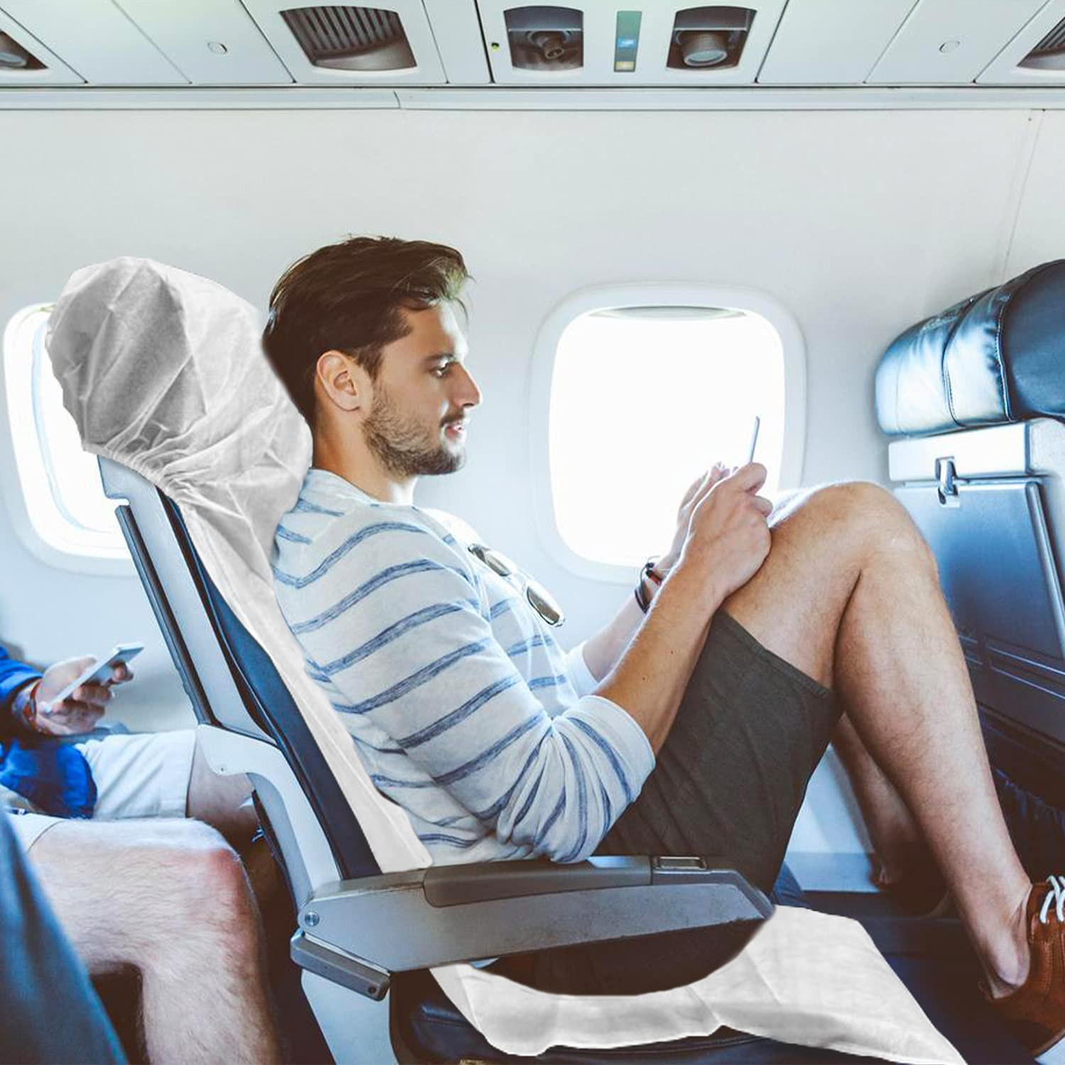 Lainrrew 6 Pcs Disposable Airplane Seat Covers, Non-Woven Fabric Safety Protection Seat Cover Portable Disposable Seat Protectors for Airplane, Train, Bus, Car, Airplane, Office, Movie Theatre