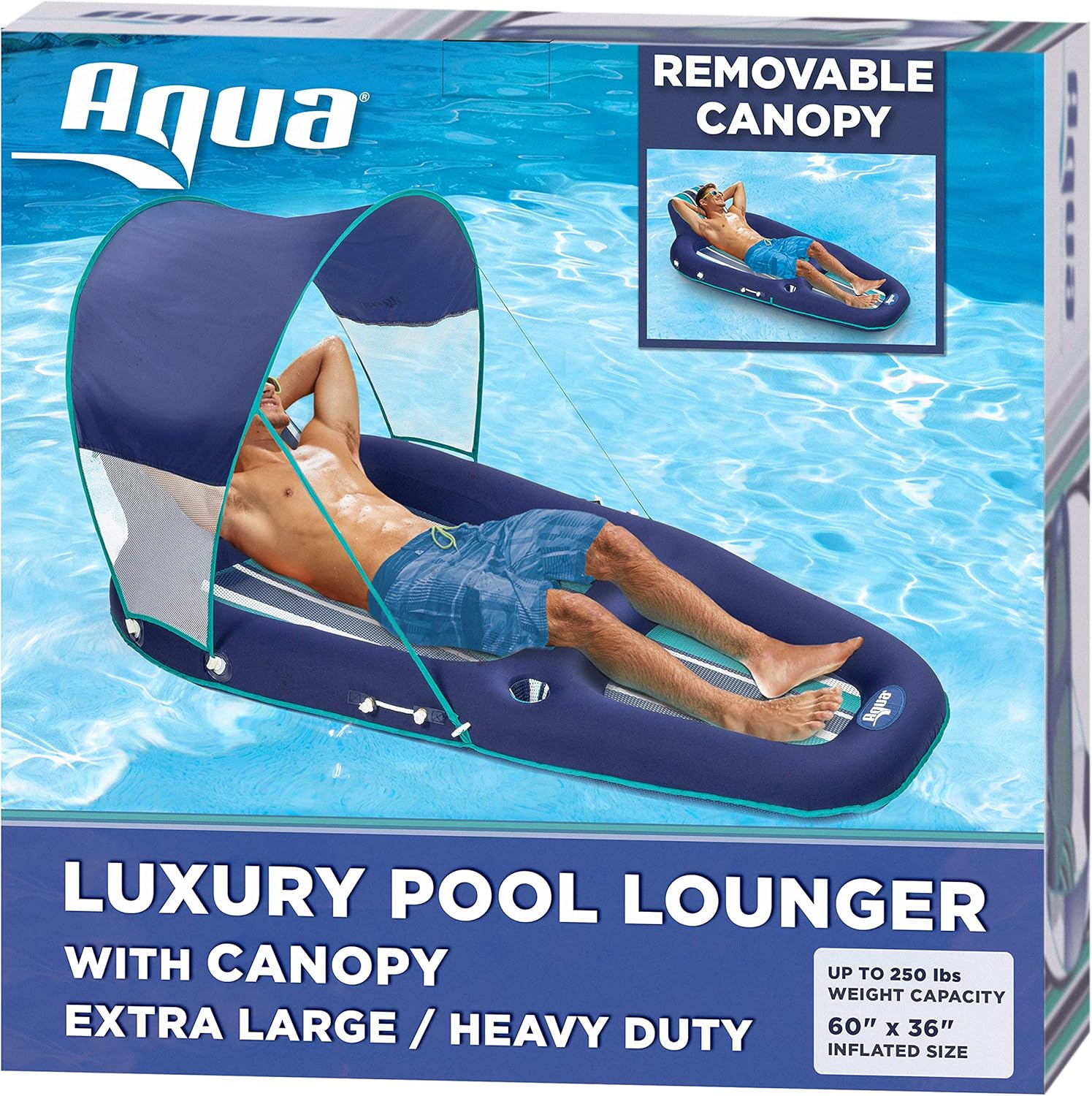 Aqua Premium Convertible Pool Float Lounge &ndash; Extra Large &ndash; Heavy Duty, Inflatable Pool Floats for Adults with Cupholder &ndash; Multiple Colors image number 3