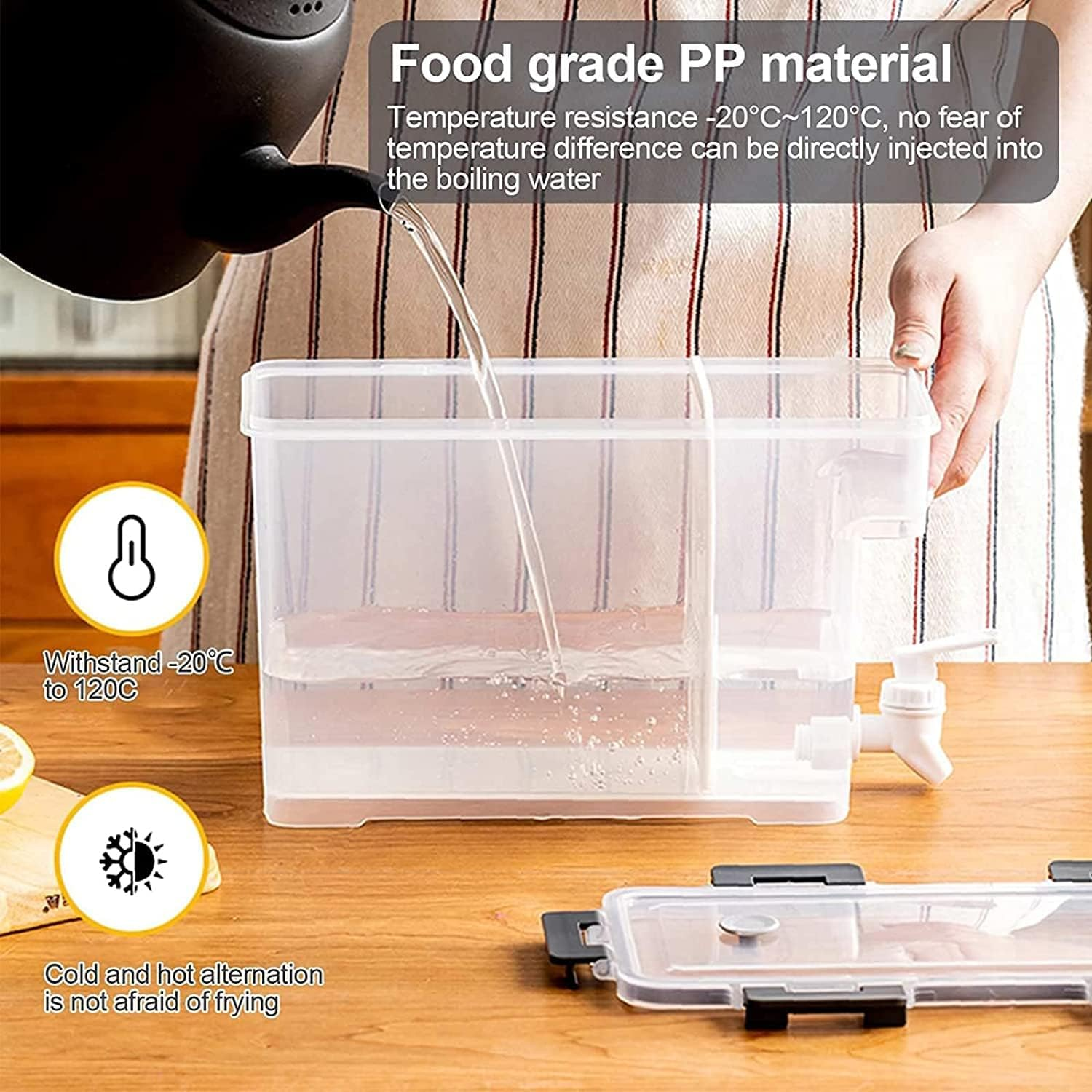 3.5 Liter Water Dispenser, Plastic Beverage Dispenser, Water Dispenser with Tap and Divider, Cold Water Jug with Tap, Lemonade Drink Container for Kitchen, Party, Bar (Gray) image number 5