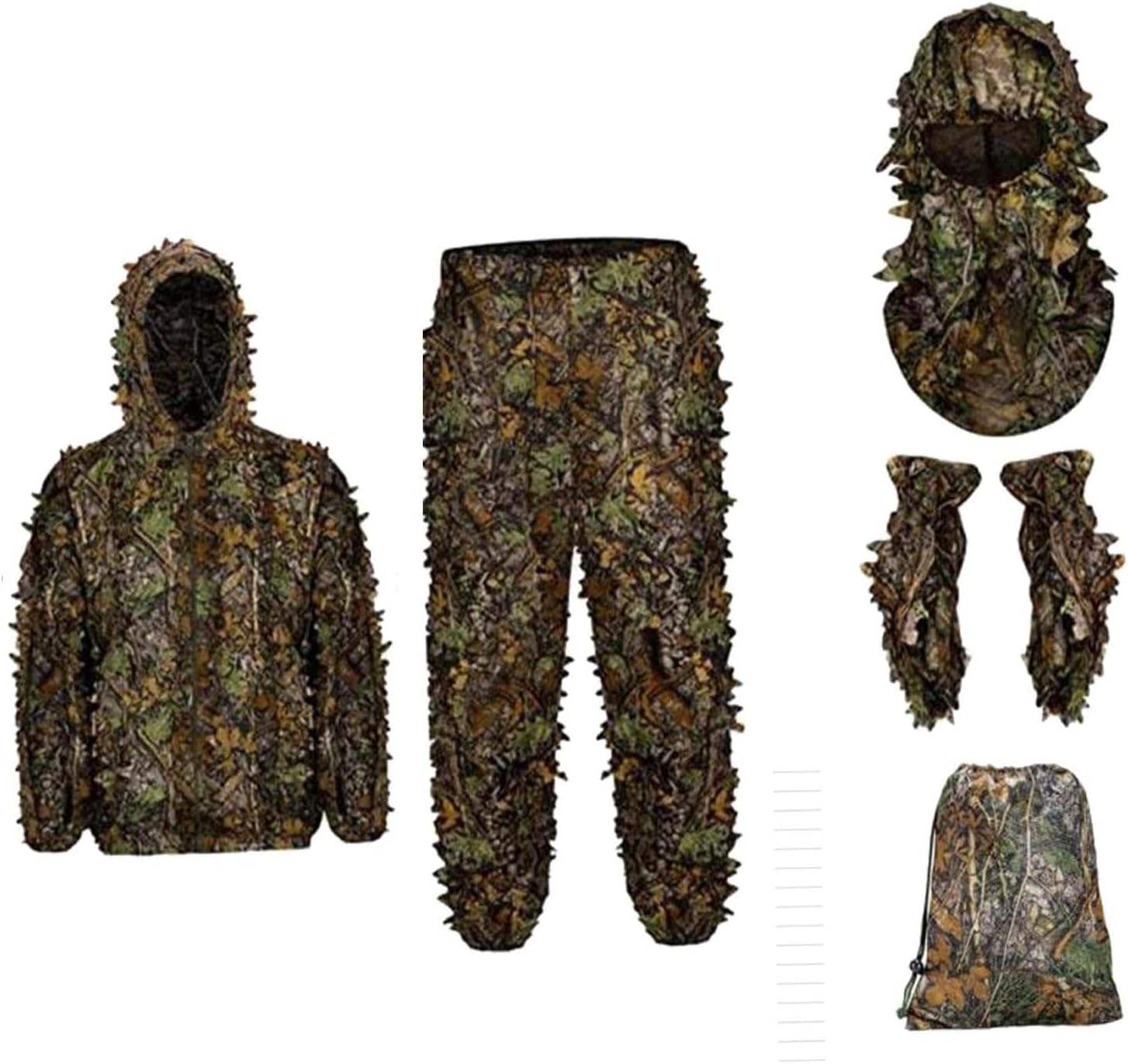 TOOYFUL Ghillie Suit for Men Full Face Mask Gloves Set Hood Jacket Lightweight 3D Leafy Camo Suit for Outdoor Bird Watching Photography Accessories, M L image number 5