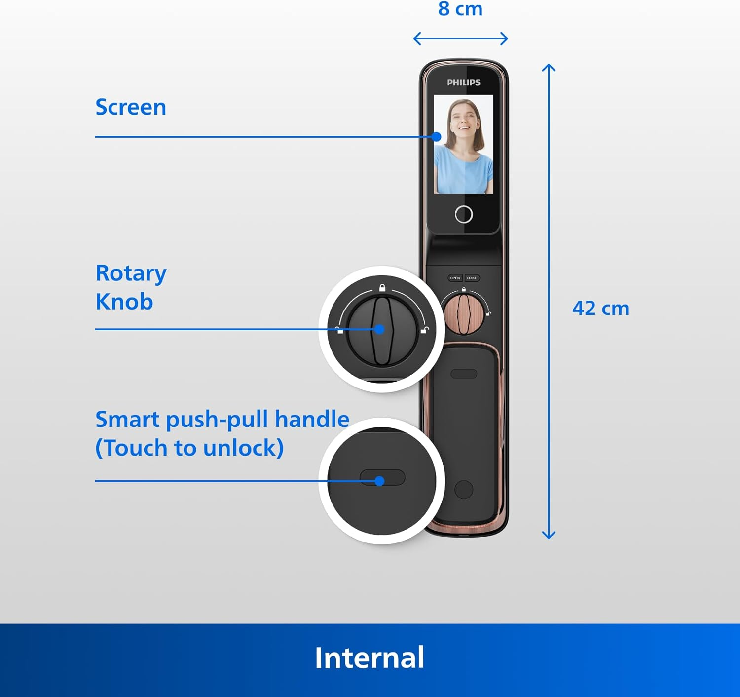 Philips Easykey Smart 3D Facial Recognition & Video Intercom Door Lock - Smart Door Lock Australia, Fingerprint Lock, Smart Home, Home Improvement, Keyless Door Lock, Door Safety Lock- Copper
