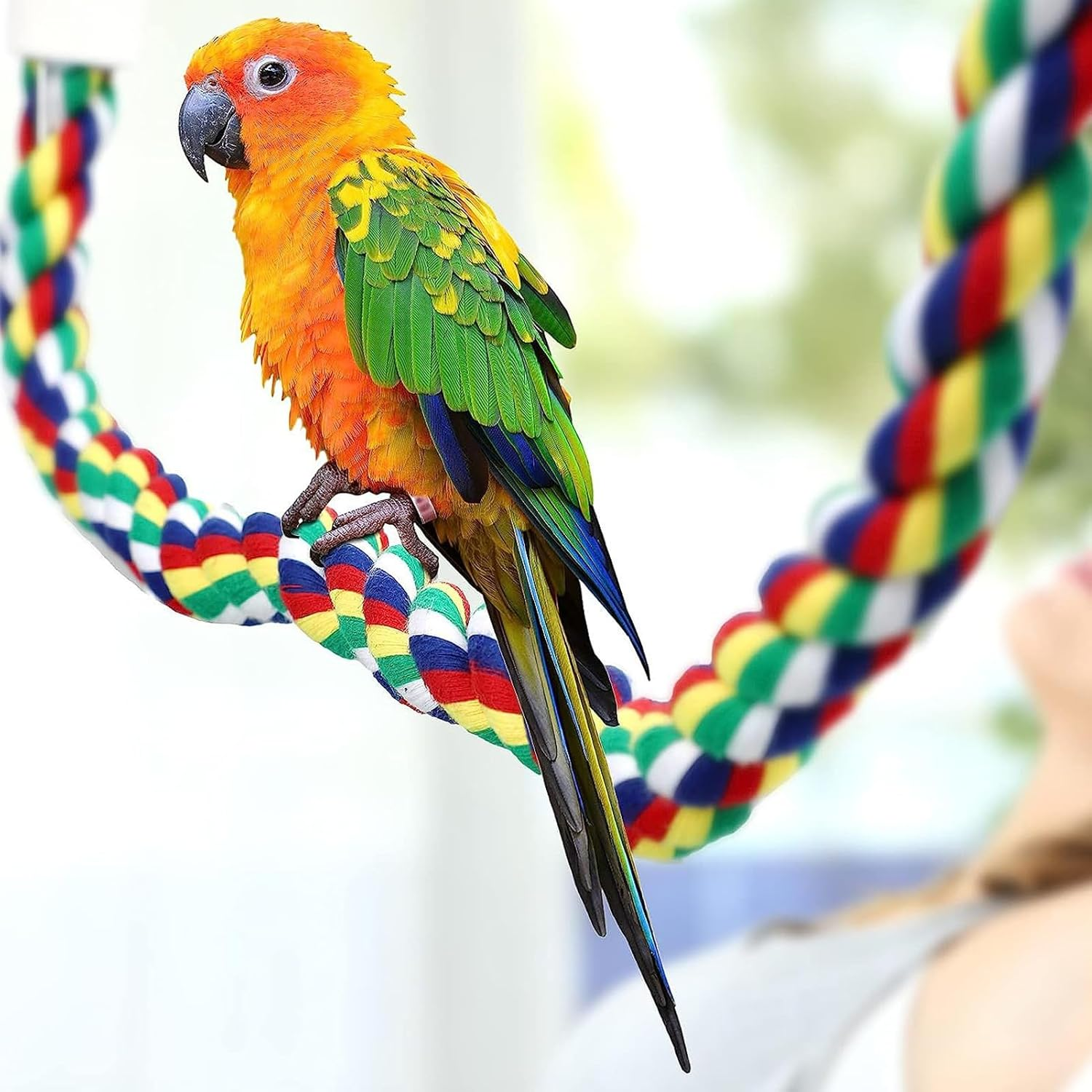 41.3Inch Bird Rope Perch Parakeet Toys, Spiral Bird Toy for Cockatiels, Bird Bungee Rope Perches Suitable Bird Cage Accessories