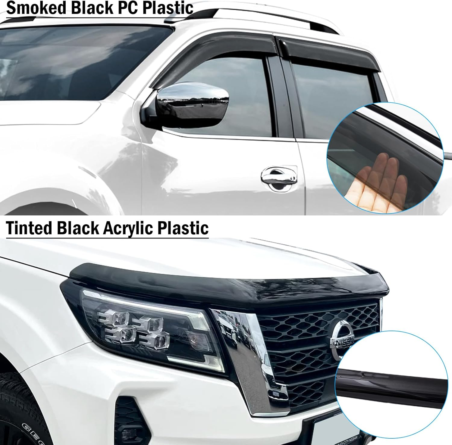 SUERAUTO4X4 for Nissan Navara NP300 Accessories 2021-2025 Bonnet Protector Weather Shield, D23 Tinted Black Bonnet Stone Hood Guard Weathershields Sun Rain Wind Deflector Window Visor image number 2