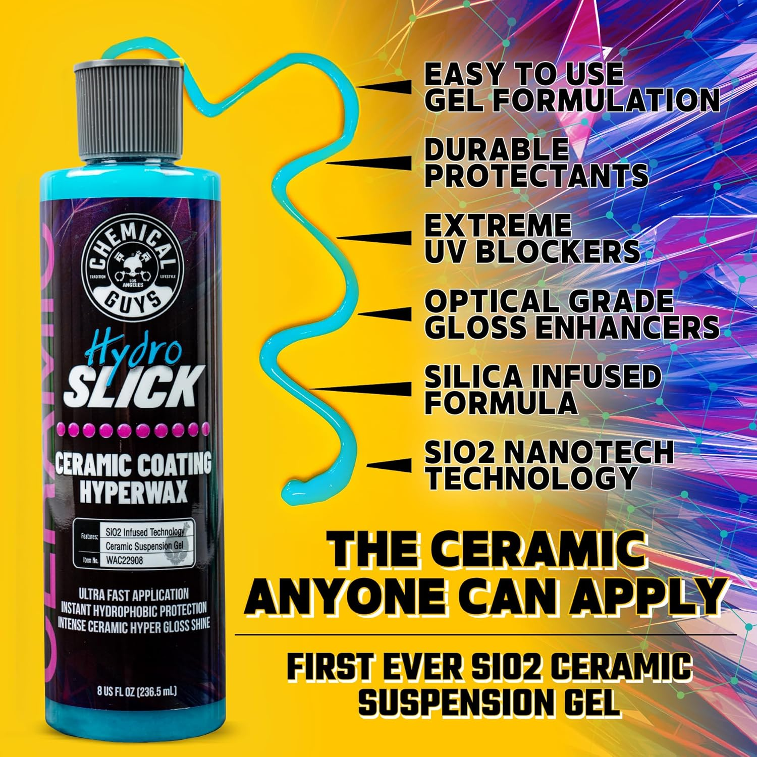 Chemical Guys Hydroslick Ceramic Coating Kit &ndash; Hydrophobic Paint Protection &ndash; Includes Ceramic Spray, Applicator & Microfiber Towel for DIY Sio2 Coating