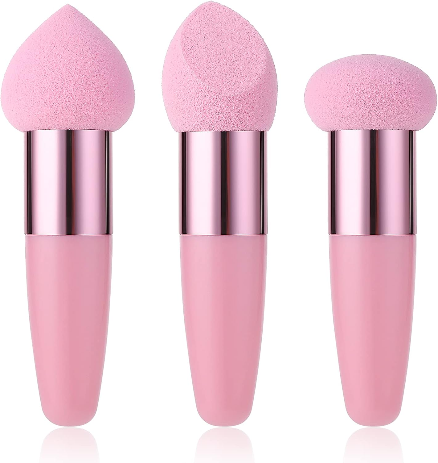 Sibba Makeup Sponge 3 Pieces Foundation Makeup Concealer Cosmetic Mixed Mini Brush Angle Handle Applicator Artist Application Mushroom Eyebrow Face Tassel Powder (Rose Red)