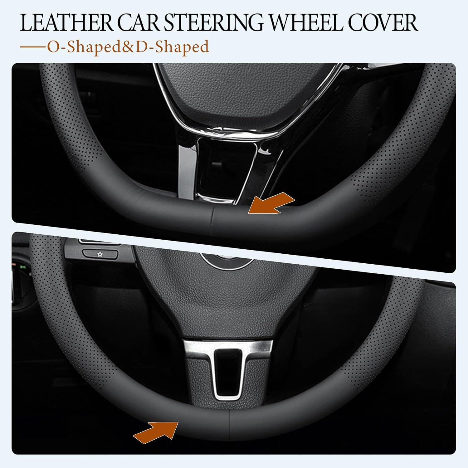 Car Steering Wheel Cover, Genuine Leather 15 Inch, Universal Breathable O-Shaped, D-Shaped Steering Wheel Protector, anti Slip Soft Leather Steering Wheel Cover Full Surround (O Shaped) image number 1