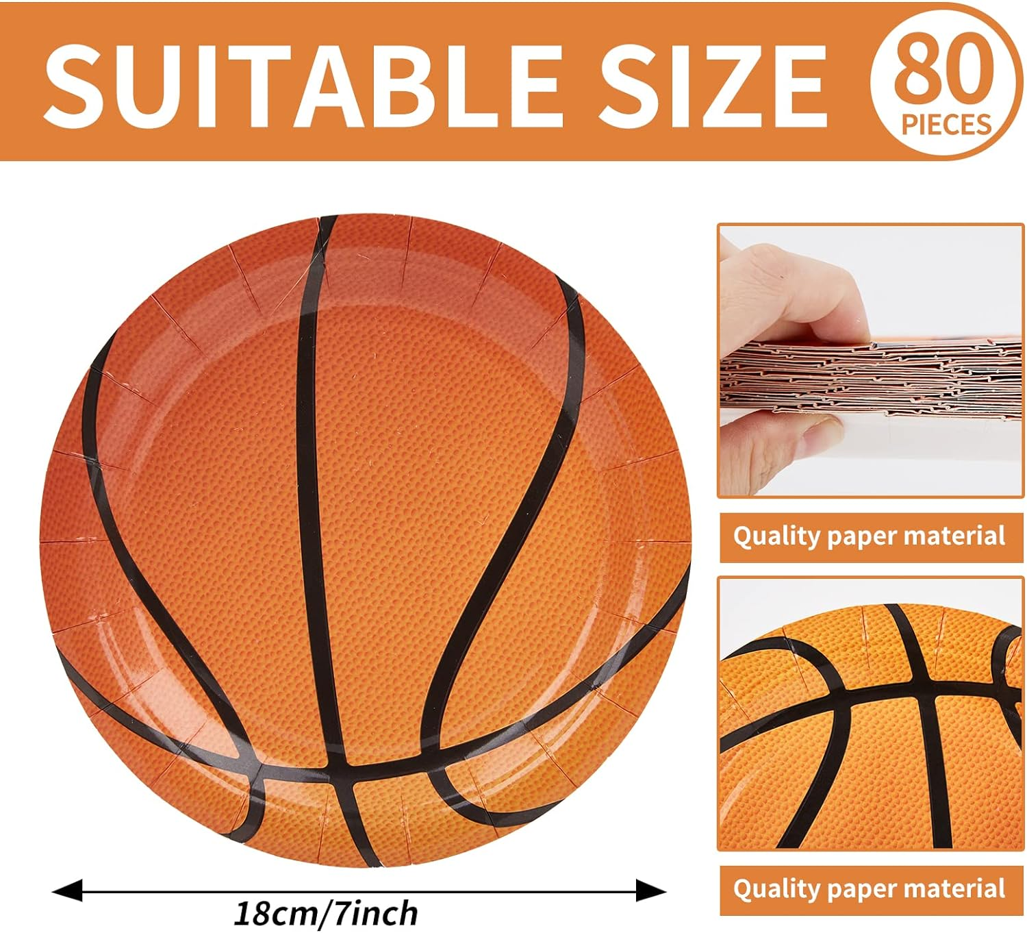 80 Pieces Basketball Birthday Cake Plates - 7 Inch Basketball Party Paper Plates Party Supplies - Baby Shower Decorations &ndash; Sports-Themed Party Tableware image number 6