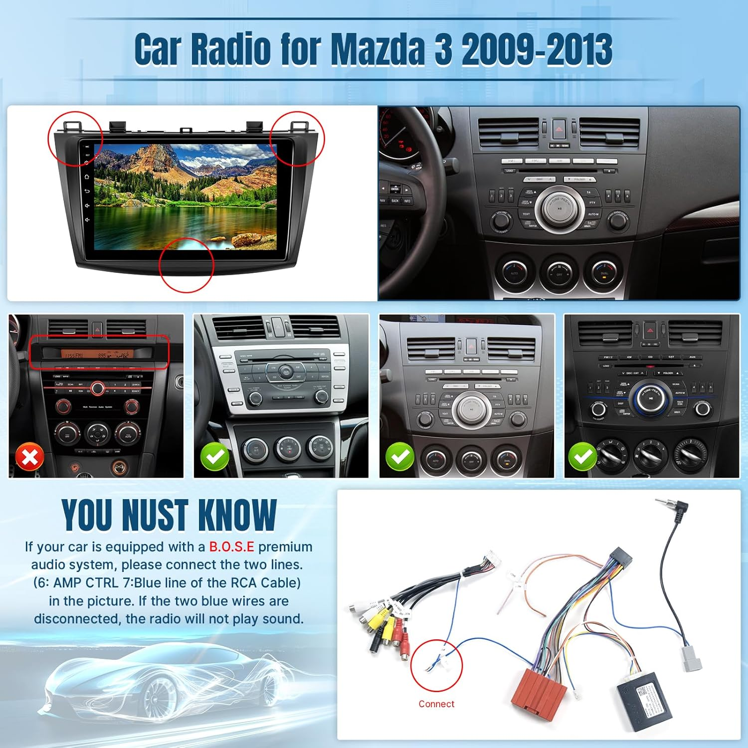 Naifay Android Car Radio for Mazda 3 2009 2010 2011 2012 2013 with Wireless Carplay Android Auto, 9Inch IPS Touch Screen for Mazda 3 Car Stereo with Bluetooth/Gps/Wifi/Swc/Split Screen/Backup Camera image number 6