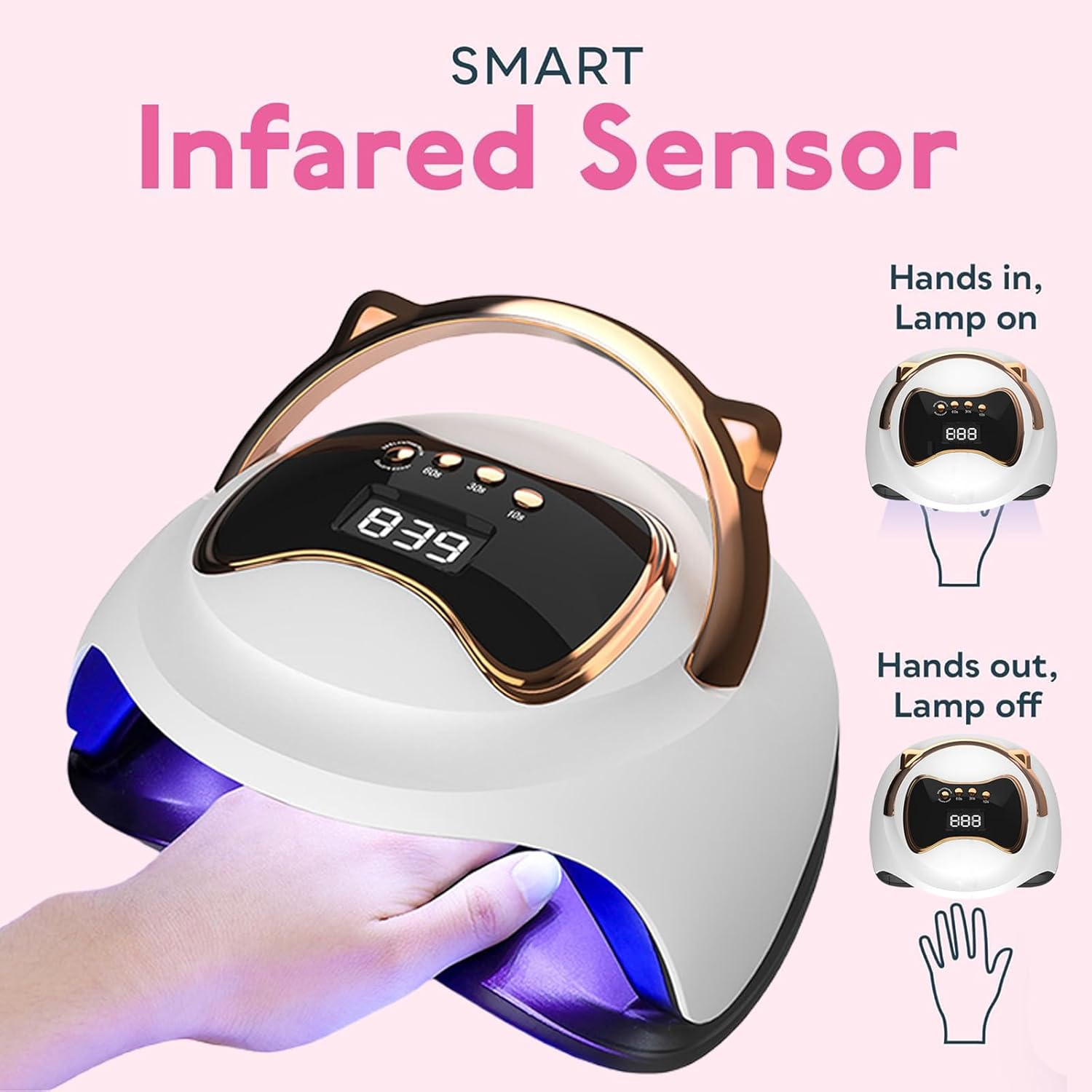 XIULIUU UV LED Nail Polish Lamp, 120W Portable UV/LED Nail Lamp with 3 Timers, Professional for Nail Art Tools Accessories White image number 1