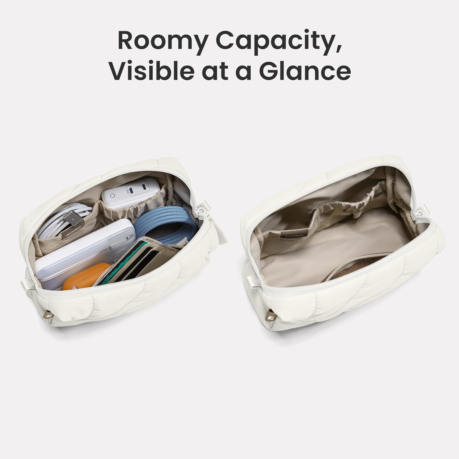 Tomtoc Cable Organiser Bag, Puffy Travel Tech Pouch Electronic Cord Organiser EDC Bag Travel Essentials for Women Girls Gifts, Portable Accessory Storage for Charger, Cord, Cable, Phone, Daily Items image number 2