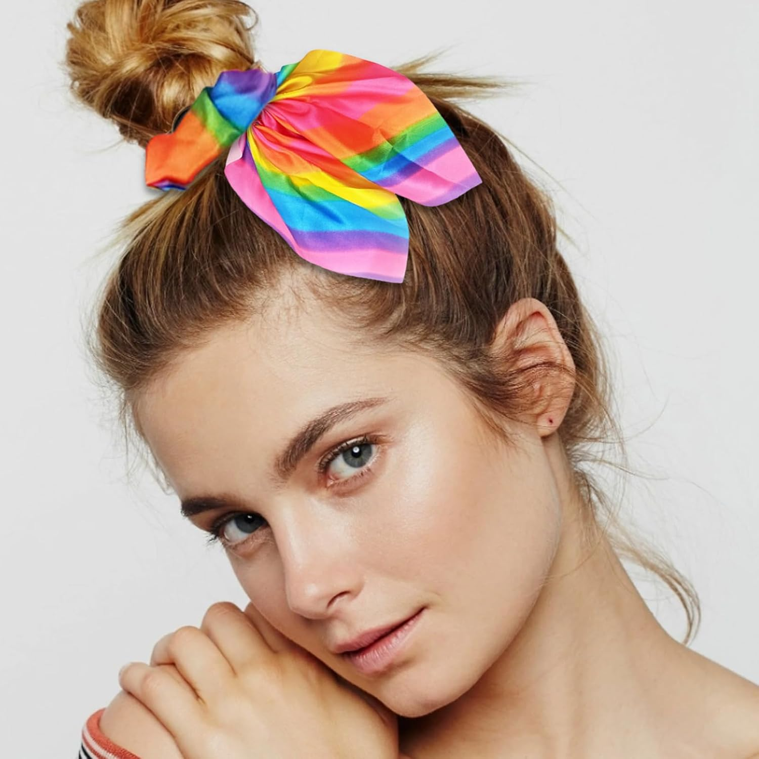 4 Pcs Rainbow Hair Scrunchies Pride Rainbow Bow Hair Tie Rainbow Striped Elastic Ponytail Holder for LGBT Gay Pride Rainbow Hair Accessories image number 5