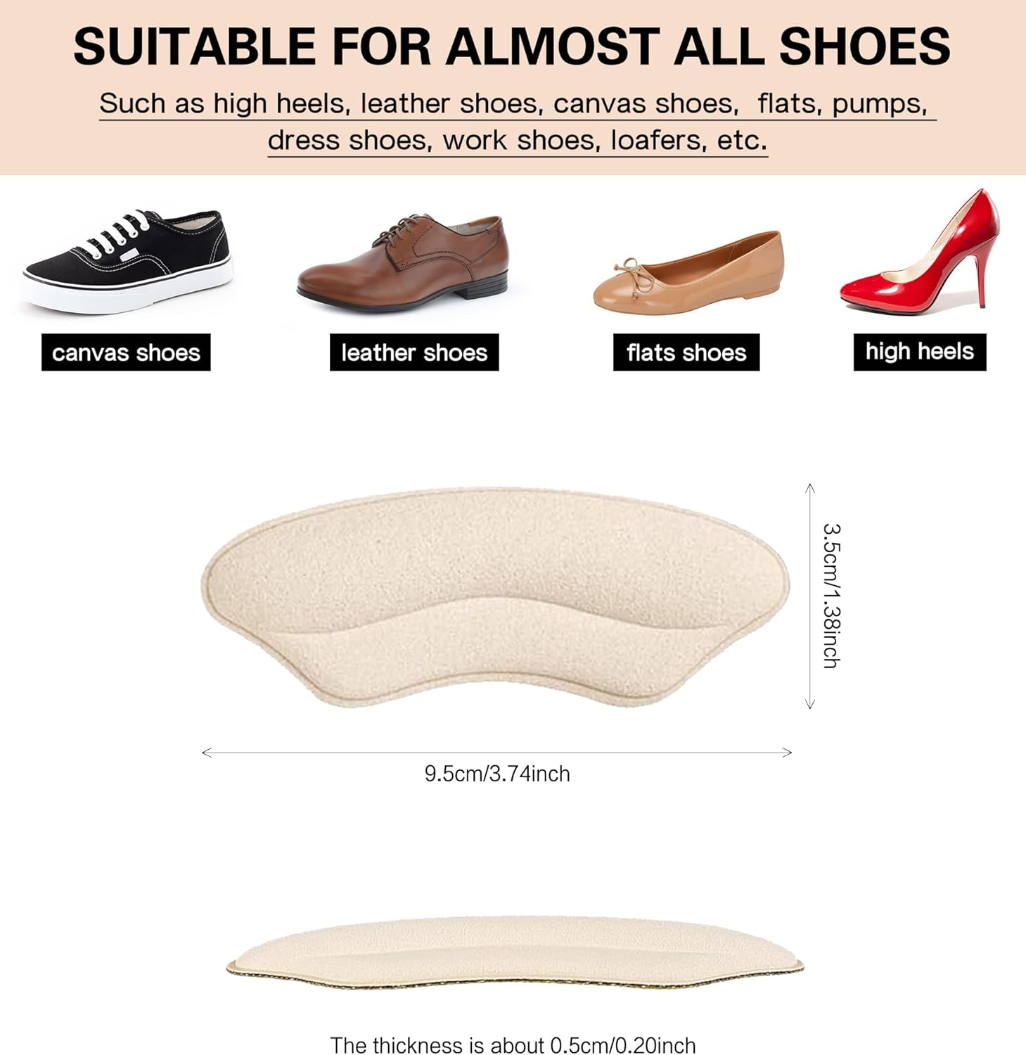 8Pieces Heels Grip Liner | Leather Heel Cushion Pads Back of Heel Protectors Cushions | Self-Adhesive Foot Care Protectors | Heel Pads Snugs for Shoe Too Big Men Women, Filler Improved Shoe Fit and Comfort image number 6