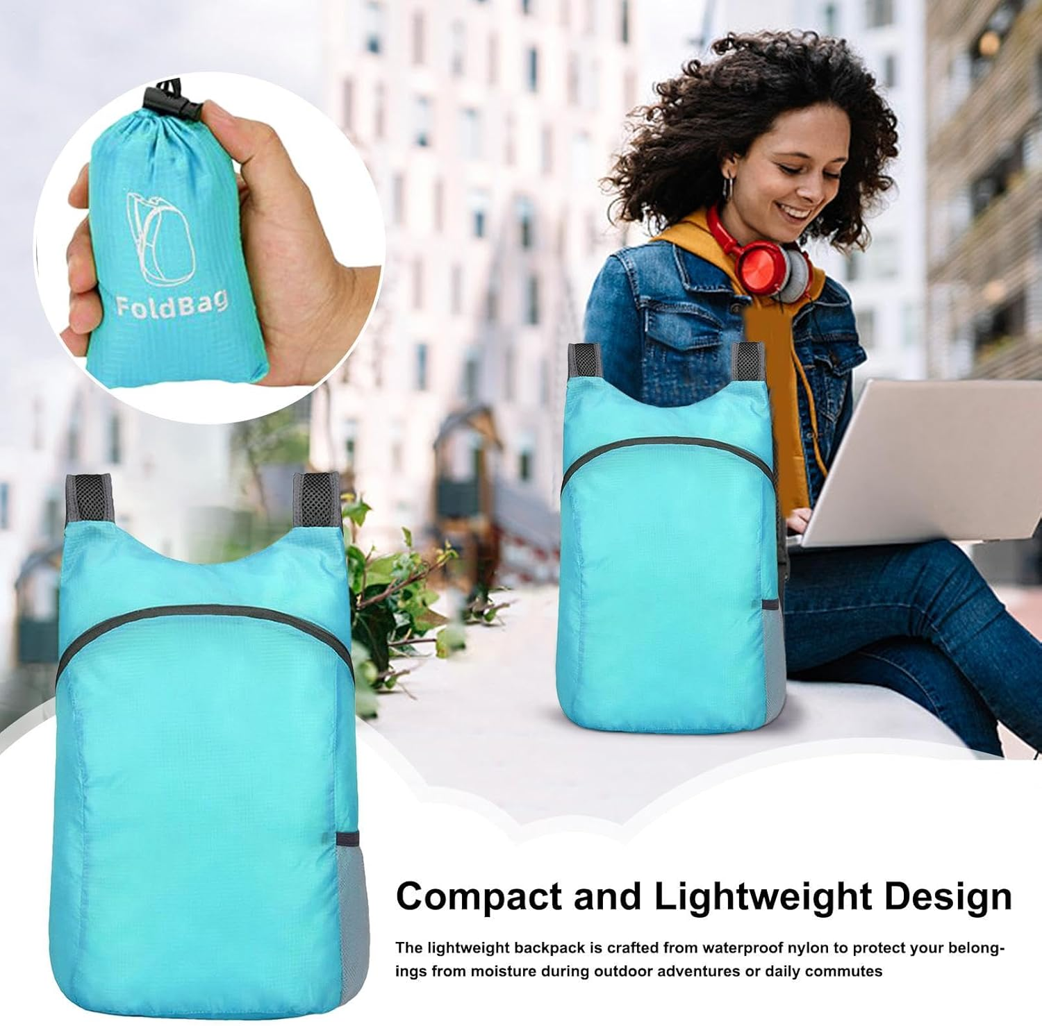 Ultra-Lightweight Foldable Backpack, Portable Foldable Outdoor Bag, Weighing 80G, for Hiking, Camping, Travel, Shopping, Cycling, Fitness, Fishing - Blue image number 3