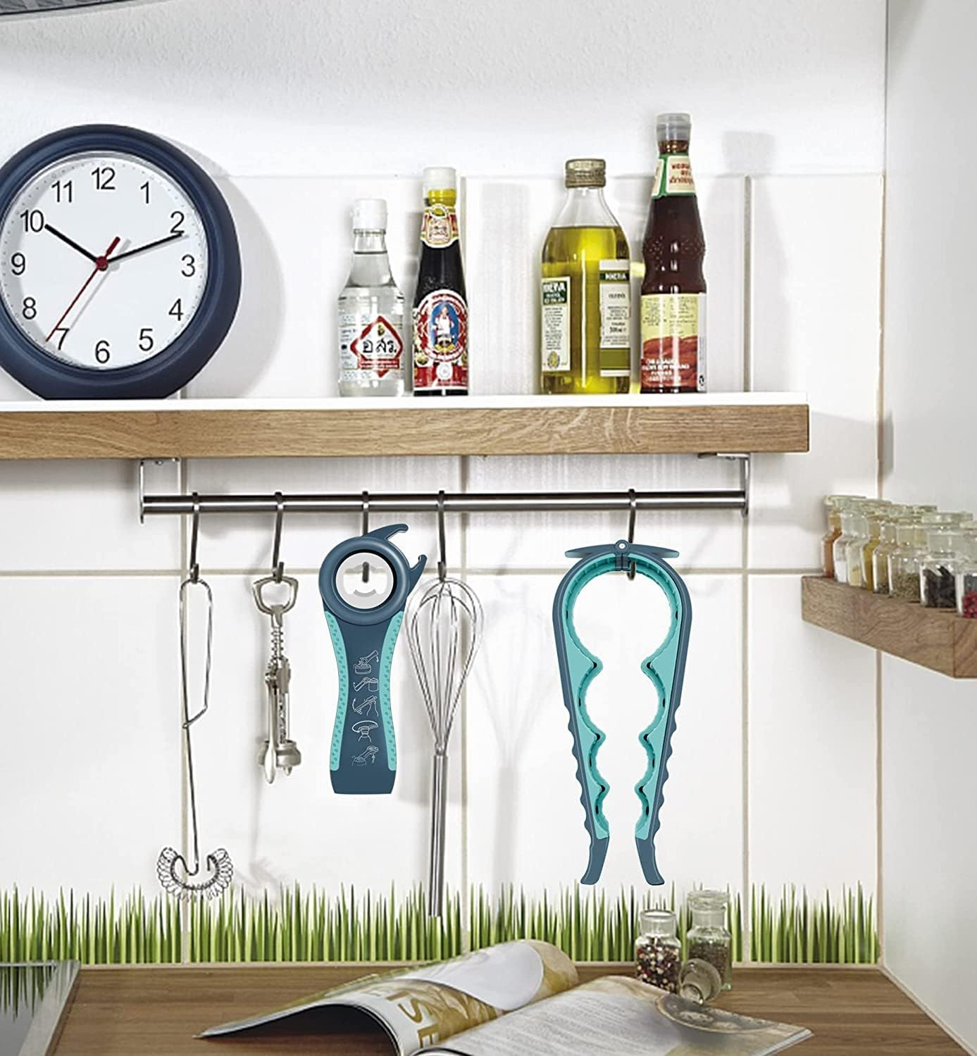 Jar Bottle Opener Non Slip Jar Gripper - Pad Rubber Jar Can Lid Opener,Bottle Opener Kit Can Opener with Non Slip Gripper Pad,5 in 1 Multi Function Non-Slip Opener for Weak,Senior, Arthritis Hands image number 2