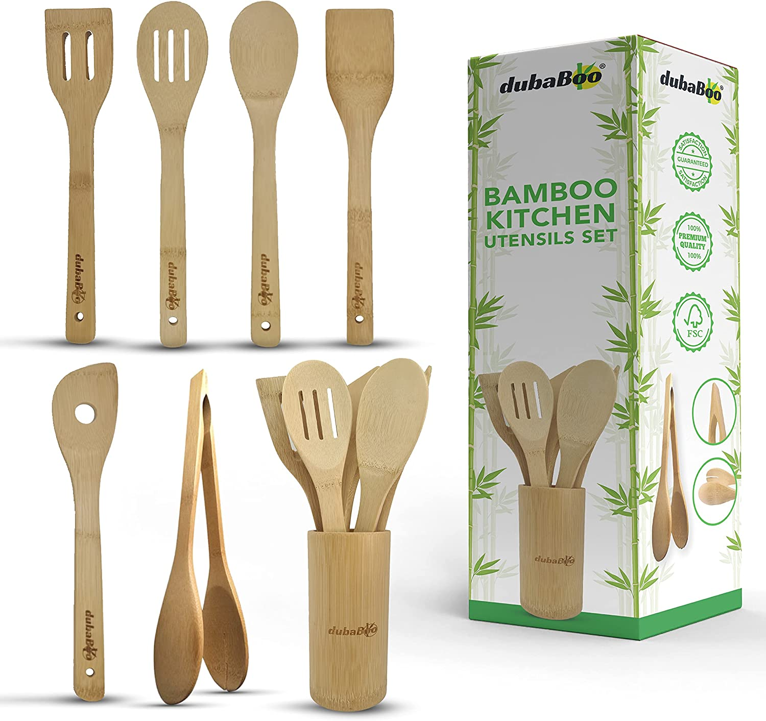 Wooden Spoons Dubaboo for Cooking 6-Piece Bamboo Utensil Set Apartment Essentials Wood Spatula Spoon Nonstick Kitchen Utensil Set Premium Quality Housewarming Gifts Wooden Utensils for Everyday Use image number 3