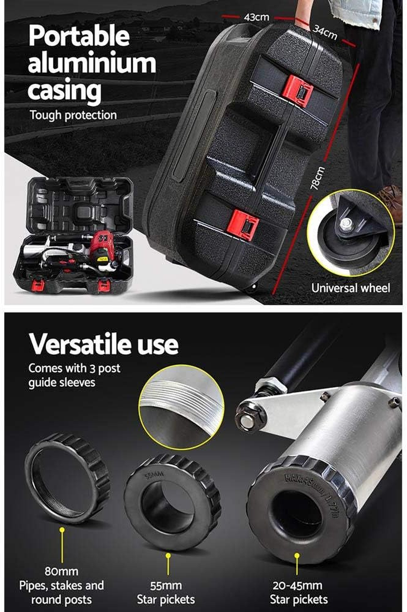 Giantz 37.7Cc 4 Strokes Petrol Post Driver, Power Pile Hole Digger Rammer Garden Fence Powered Hand Tools for Fencing Farming Construction, 3 Star Pickets Recoil Starting System image number 6