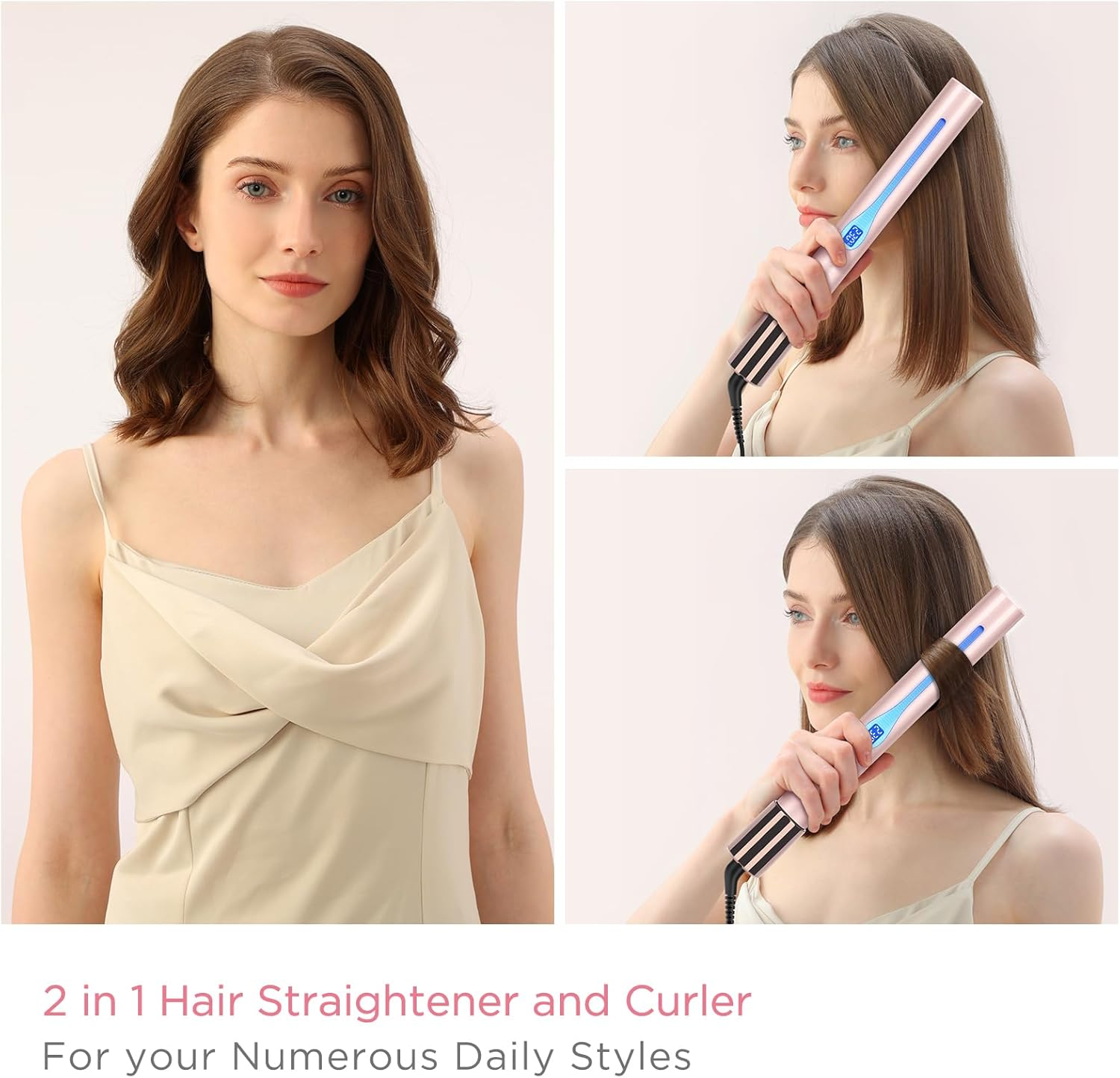 Infrared Ion Hair Straightener and Styler, PARWIN PRO BEAUTY 2 in 1 Curls and Straightens, Anti-Frizz and Shine Effect, Dual Voltage, 14 Adjust Temp 100-230℃ Pink - Pink image number 2