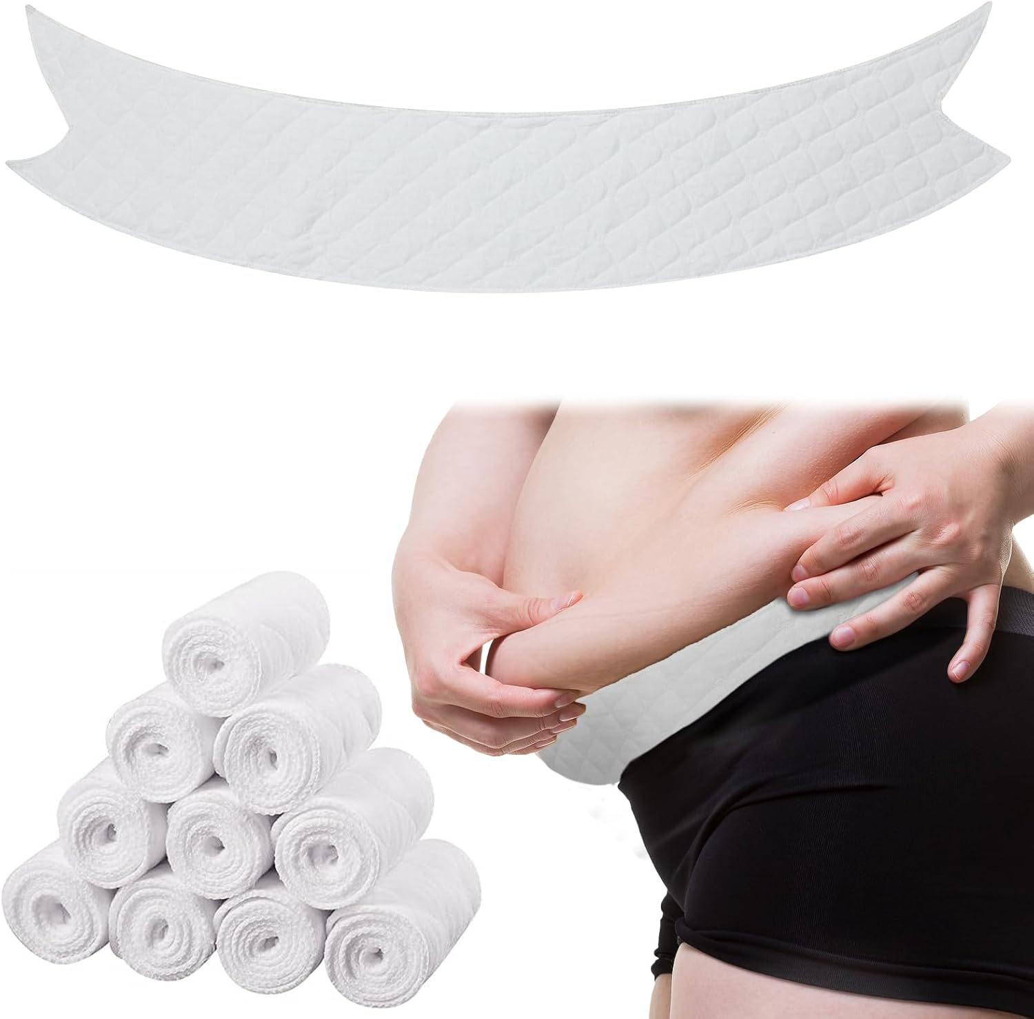 Wesnoy 10 Pcs Tummy Liners for Sweat Rash Cotton under Belly Sweat Liners plus Size under Belly Perspiration Absorber Pads Belly Band for Skin Rash, White, Xx-Large image number 6
