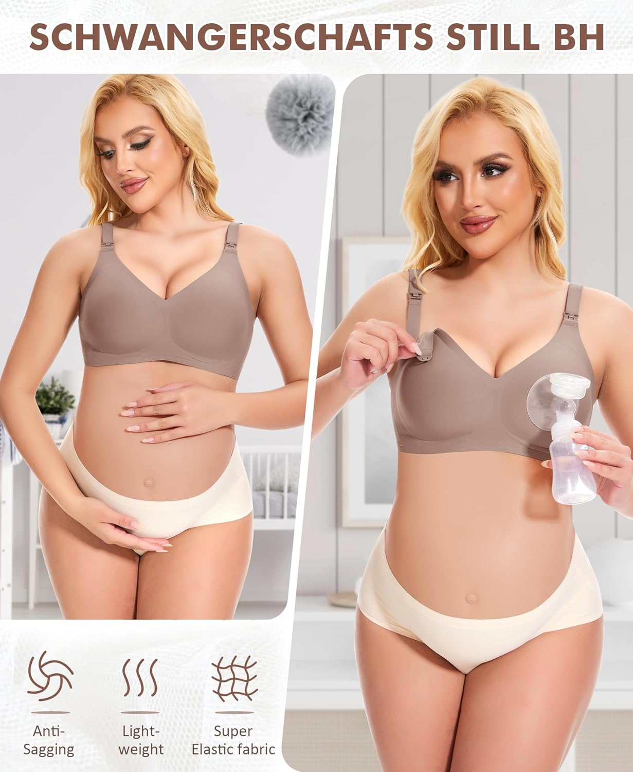 Qoonoo Nursing Bra without Underwire Pregnancy Bra Women'S Breastfeeding Bra Large Breasts Cotton Sleep Nursing Bra for Women, Gray, M image number 2