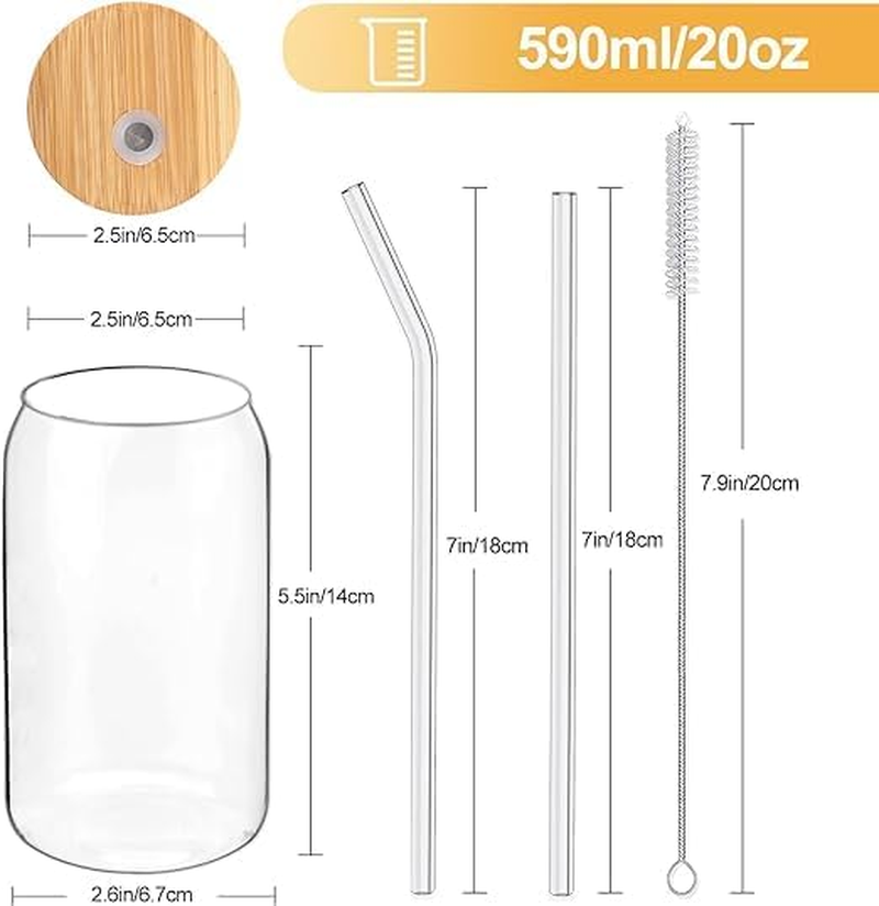 D.M DESIGN&middot;MASTER [Pack of 4, 590 Ml] Premium Drinking Glasses with Bamboo Lid and Glass Straws, Long Drink Glasses, Can-Shaped Glass Cups, Perfect for Beer, Cocktails, Iced Coffee, Iced Tea and Soda. image number 5