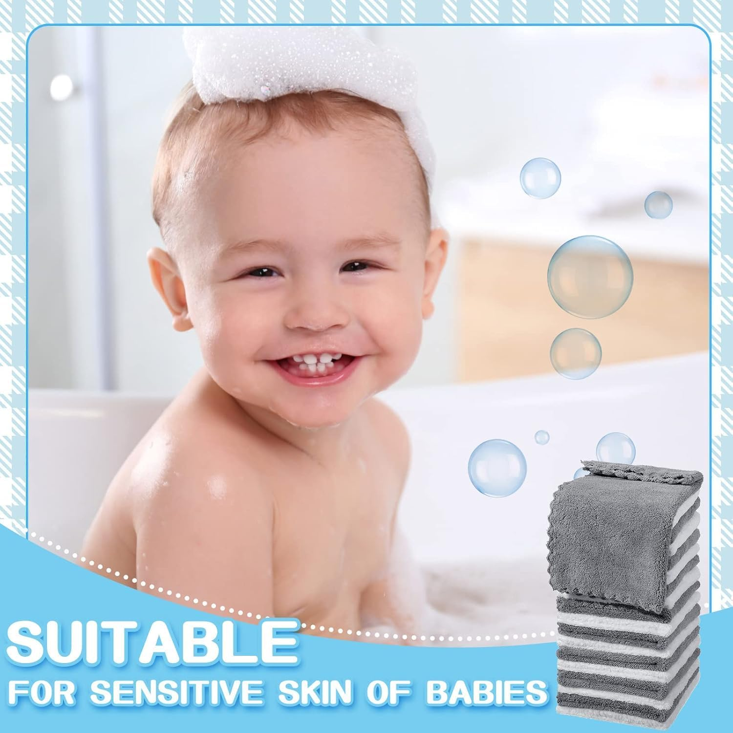 24 Pcs 12 X 12 Inches Hand Towels Quick Drying Microfiber Coral Velvet Highly Absorbent Towels Washcloths Soft Absorbent Face Towel Coral Fleece Wash Cloths for Hotel Bath Bathroom Baby Spa Gray White image number 3