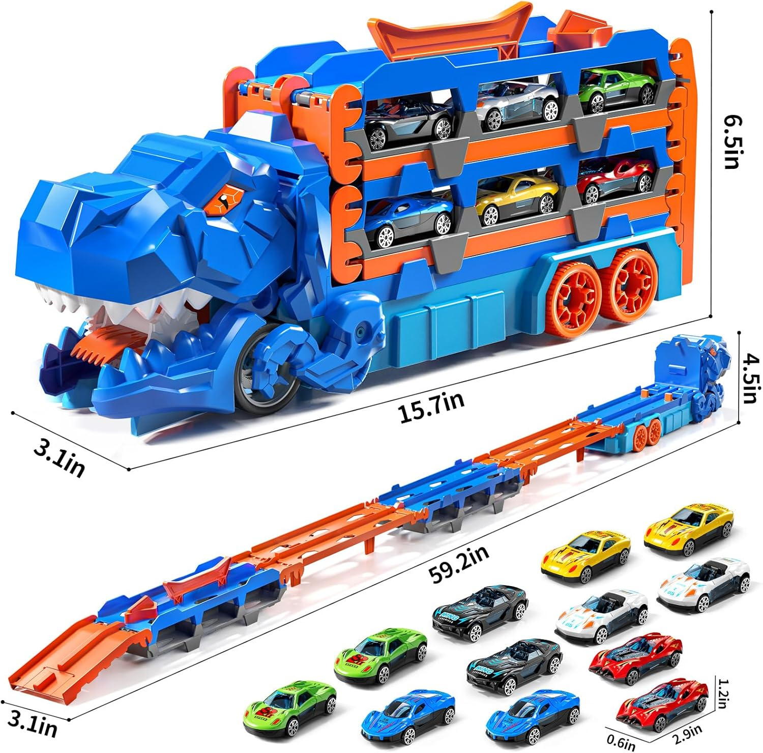 Dinosuar Truck Toy for Kids 3 4 5 6 Years Old - Dinosaur Cars Set, Toy Vehicle, Carrier Truck for Toddlers 3-4 Years, Race Track Set, Birthday Gifts Toys for Boys 3 4 5 6 7 8 Years Old image number 2