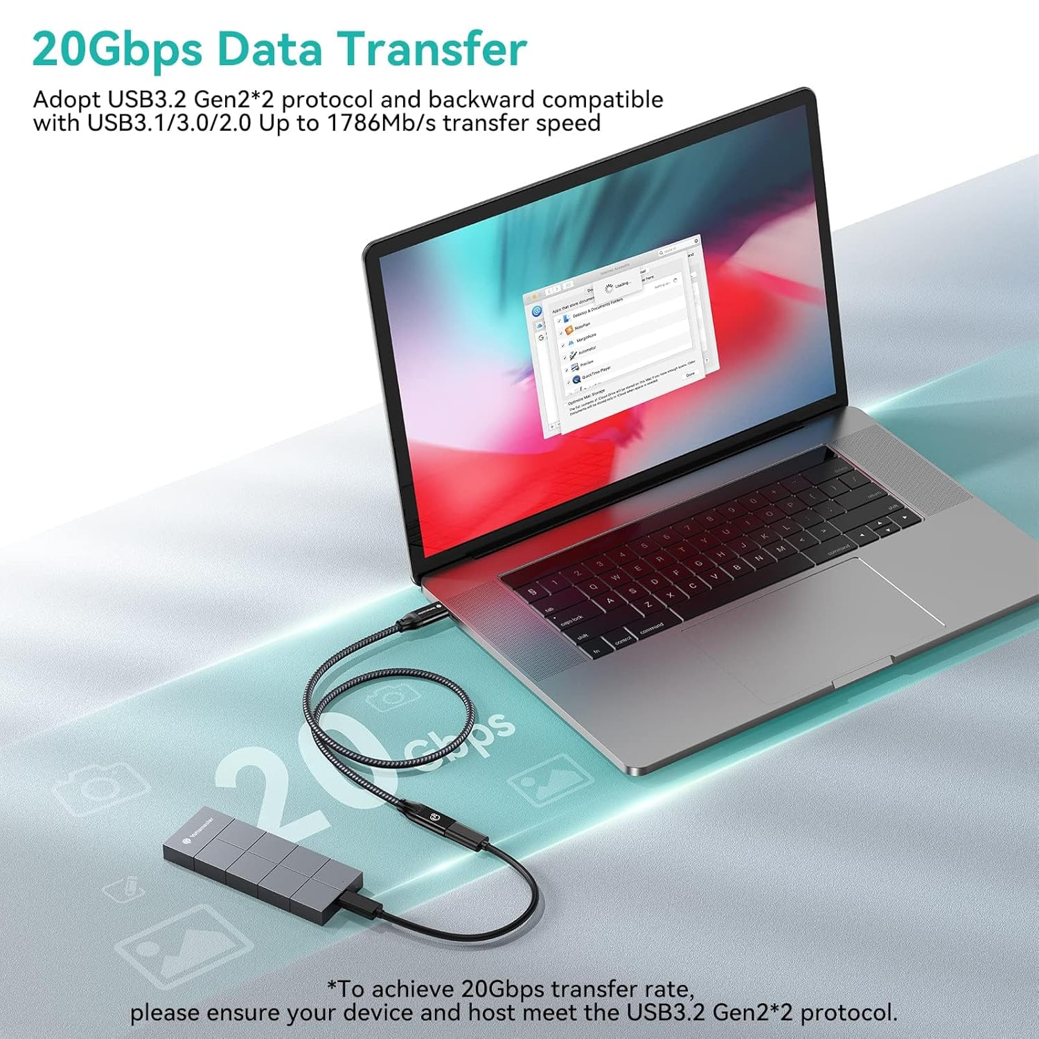 USB C Extension Cable[20Gbps, 100W], Yottamaster USB3.2X2 Male to Female Extended Adapter PD 100W 4K@60Hz Cotton Braided Extender Compatible with Macbook, Laptops, Display/Monitors [1M/3.3Ft] image number 4